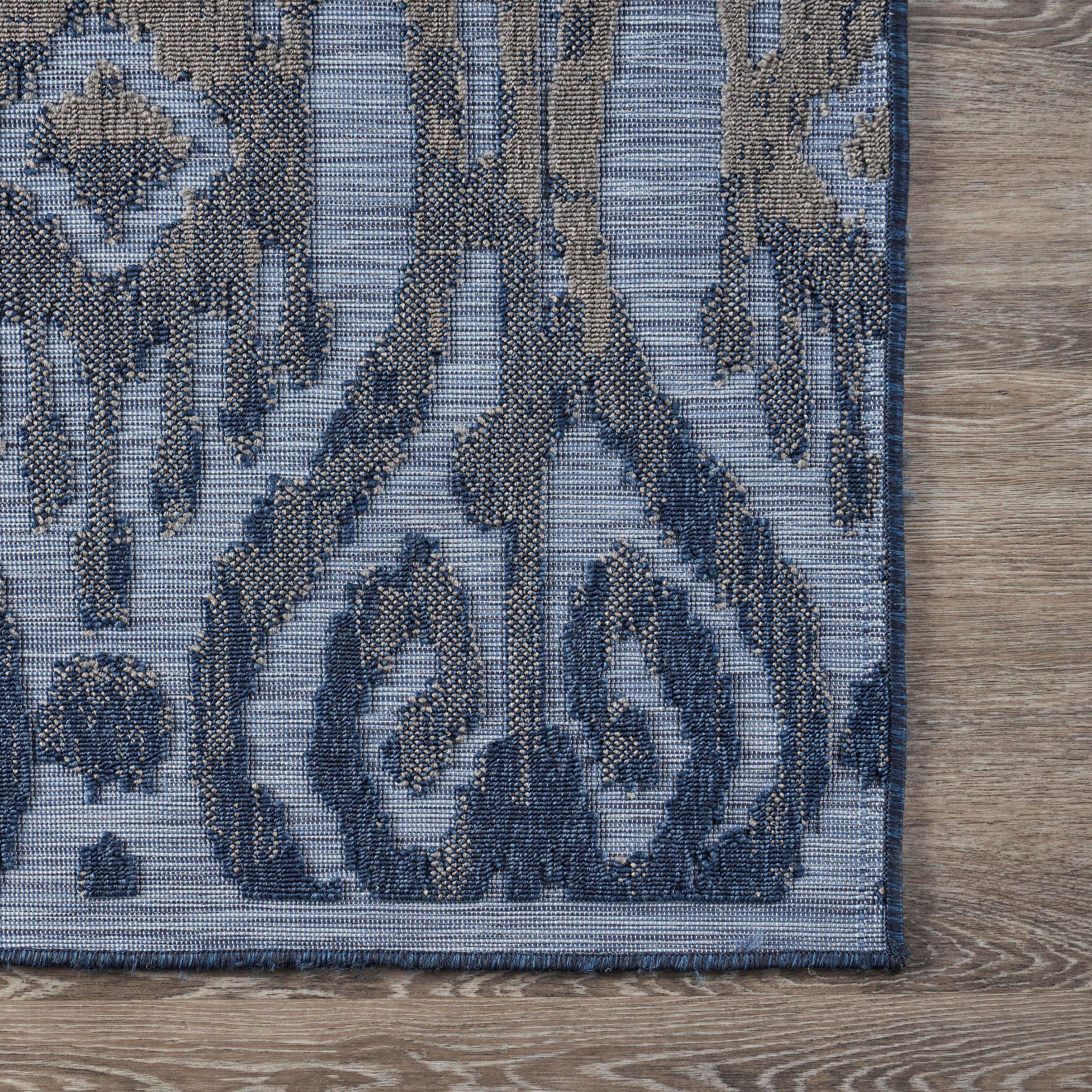 LR Home Reese 5' x 7', Blue/Gray Ikat Fade, Stain, and Moisture Resistant Indoor/Outdoor Area Rug