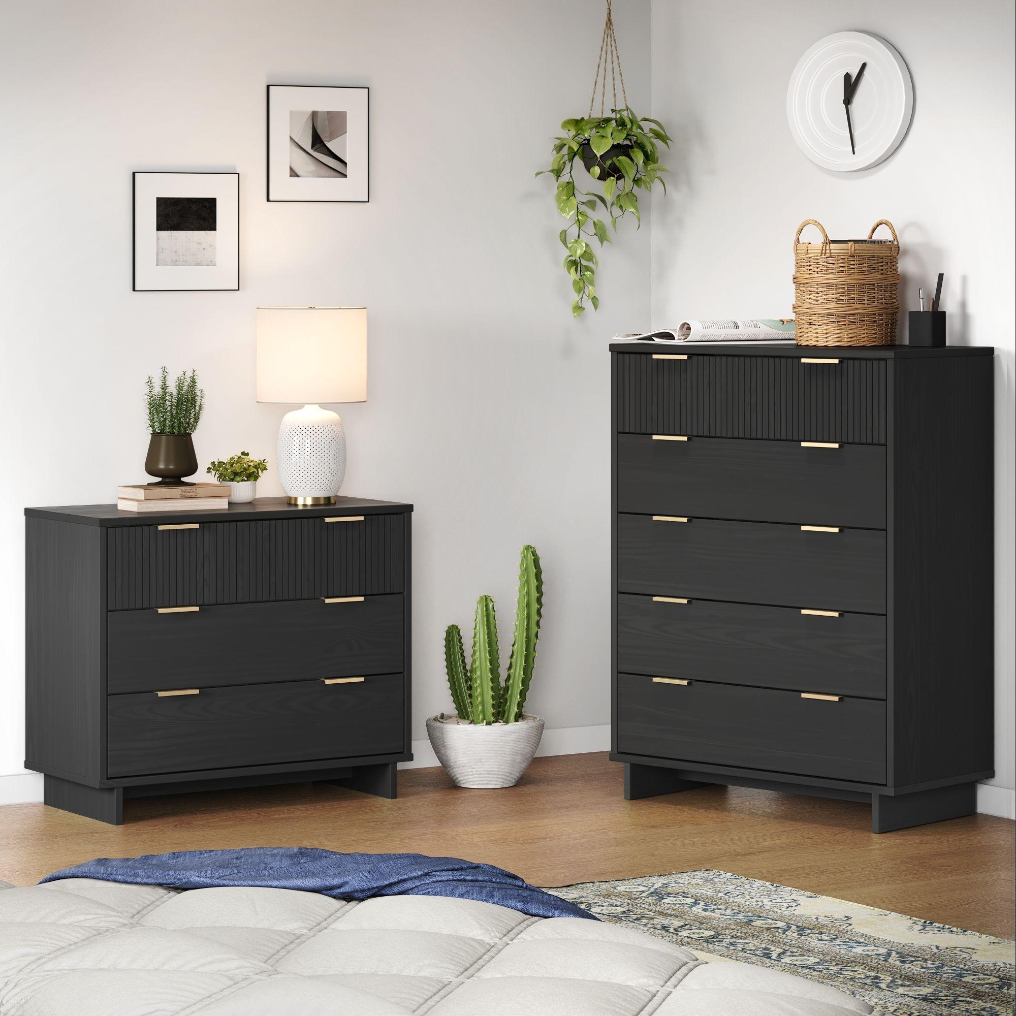 Manhattan Comfort 2pc Granville Chest and Dresser Bedroom Set Dark Gray: Modern Style, Soft Close, UV Finish