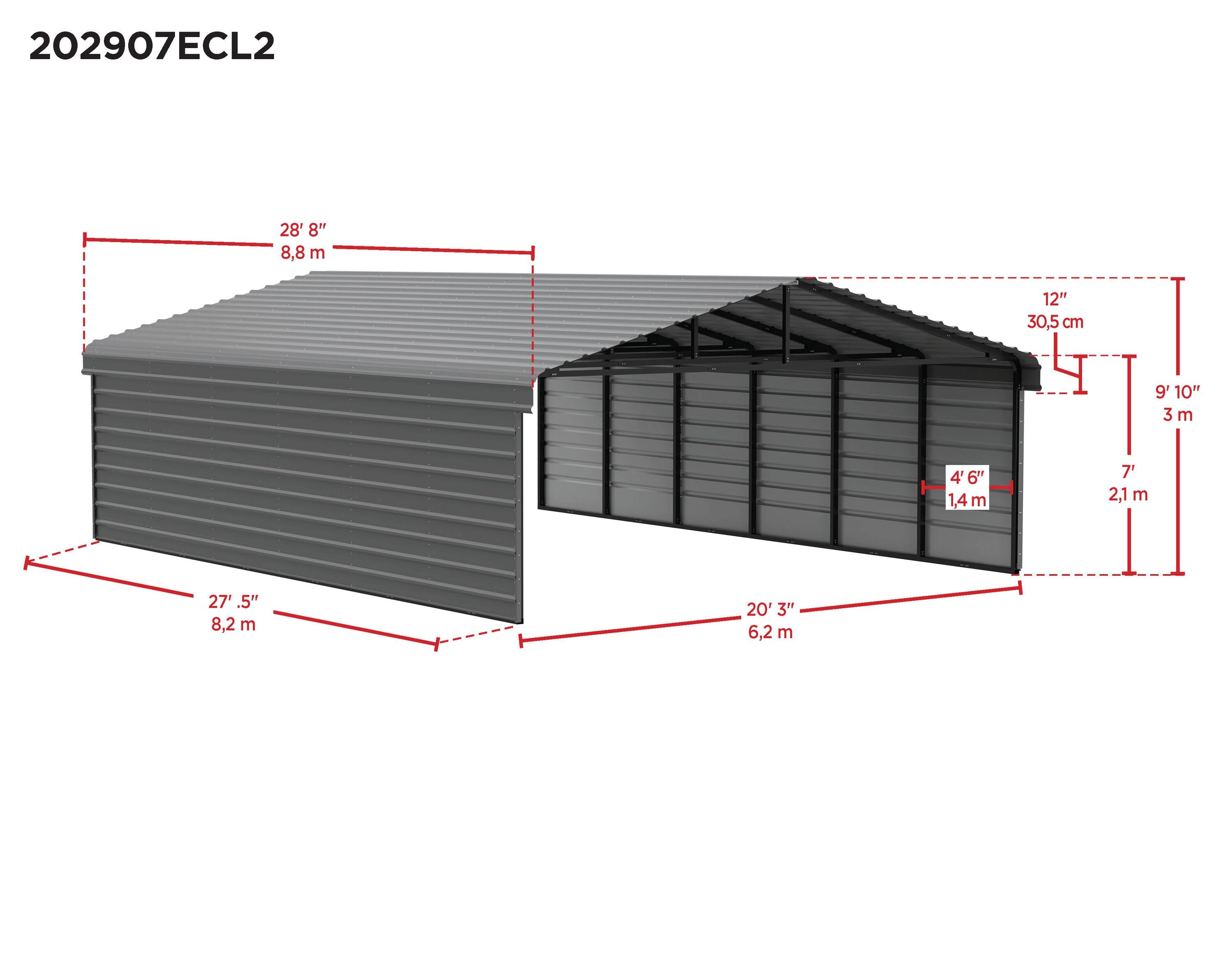 Arrow Charcoal Carport with 2-sided Enclosure