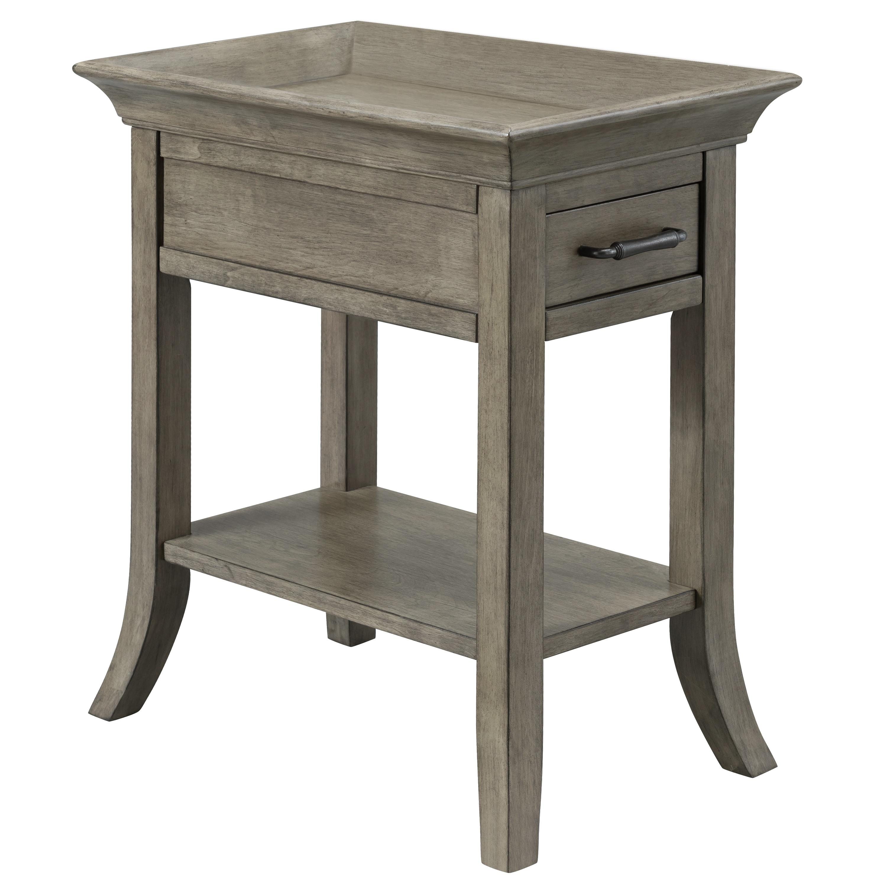 Smoke Gray Wash Wood Side Table with Drawer and Shelf