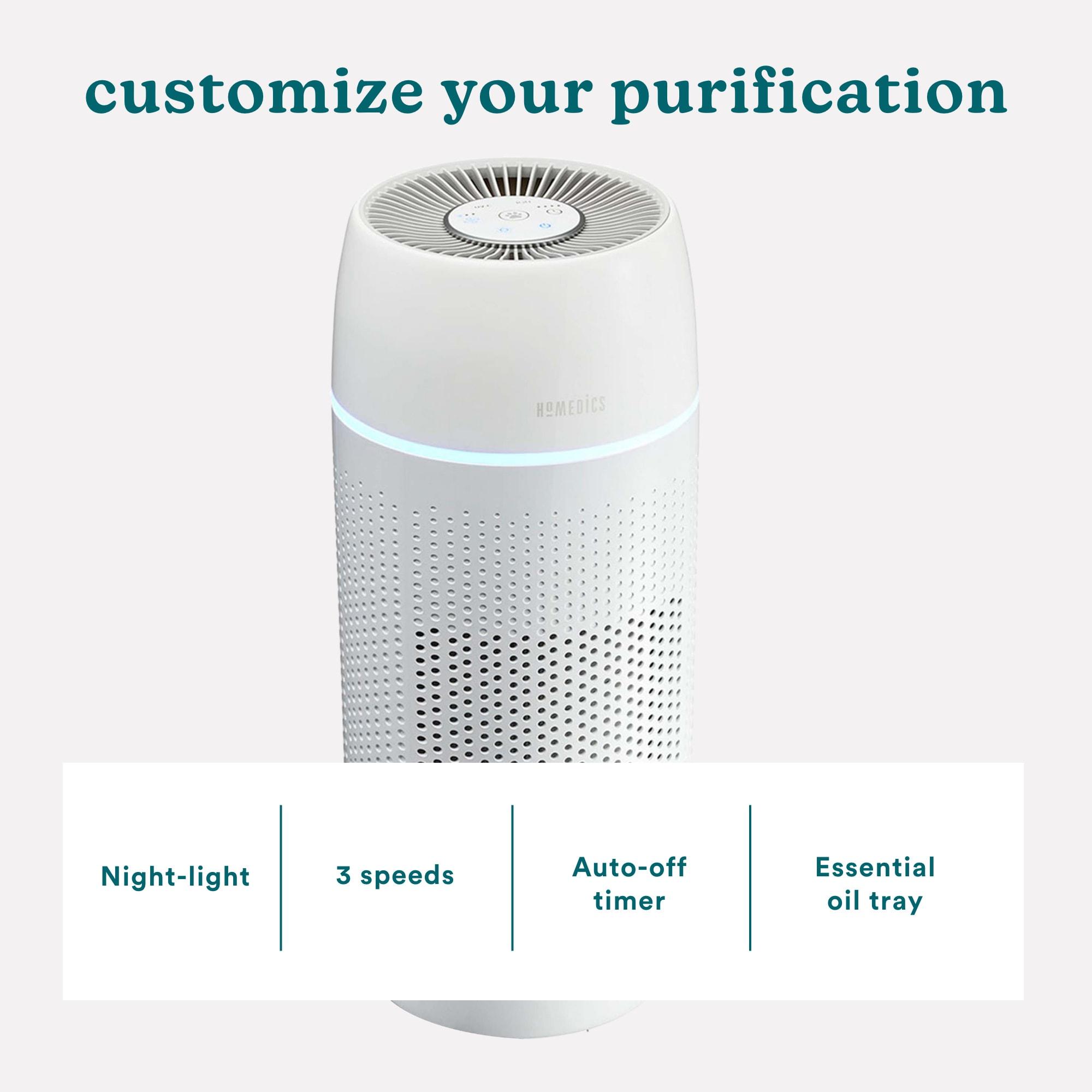 HoMedics PetPlus Large Room Air Purifier with UV-C Technology: Electric, 3 Settings, CARB Certified, 100-300 sq. ft.