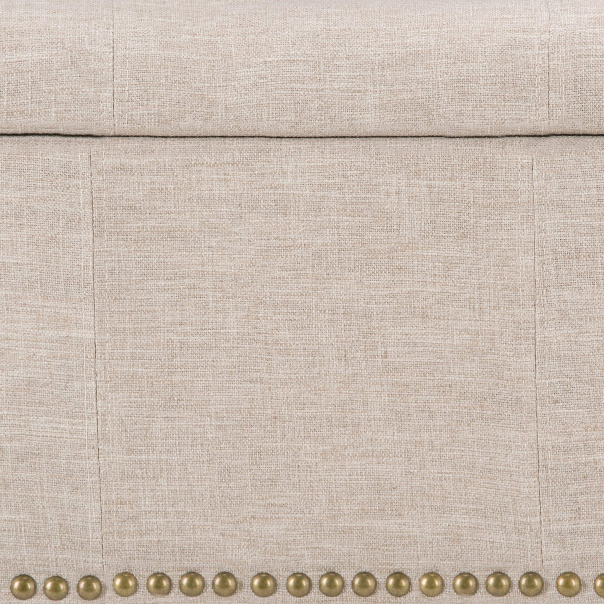 Simpli Home Kingsley 48"W Upholstered Storage Ottoman with Lift-Top Lid, Nailhead Trim, and Stitching Detail