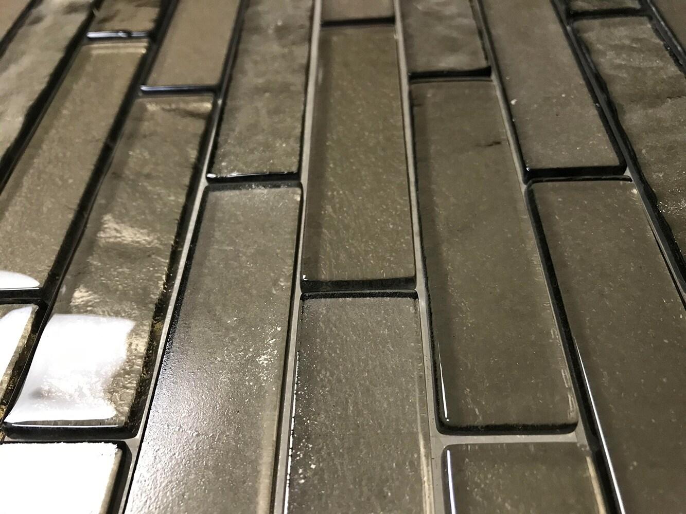 Landscape 1 in. x 4 in. Translucent Glass Plastic Face Mounted Brick Mosaic Designer Pool Tile