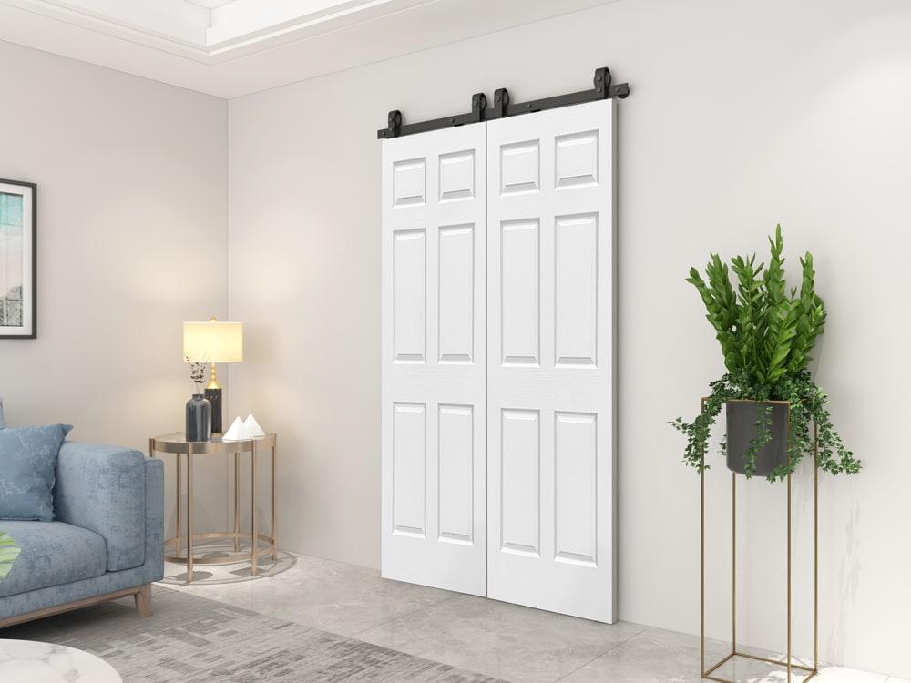 Paneled MDF Composite Double Bifold Barn Doors with Installation Hardware Kit