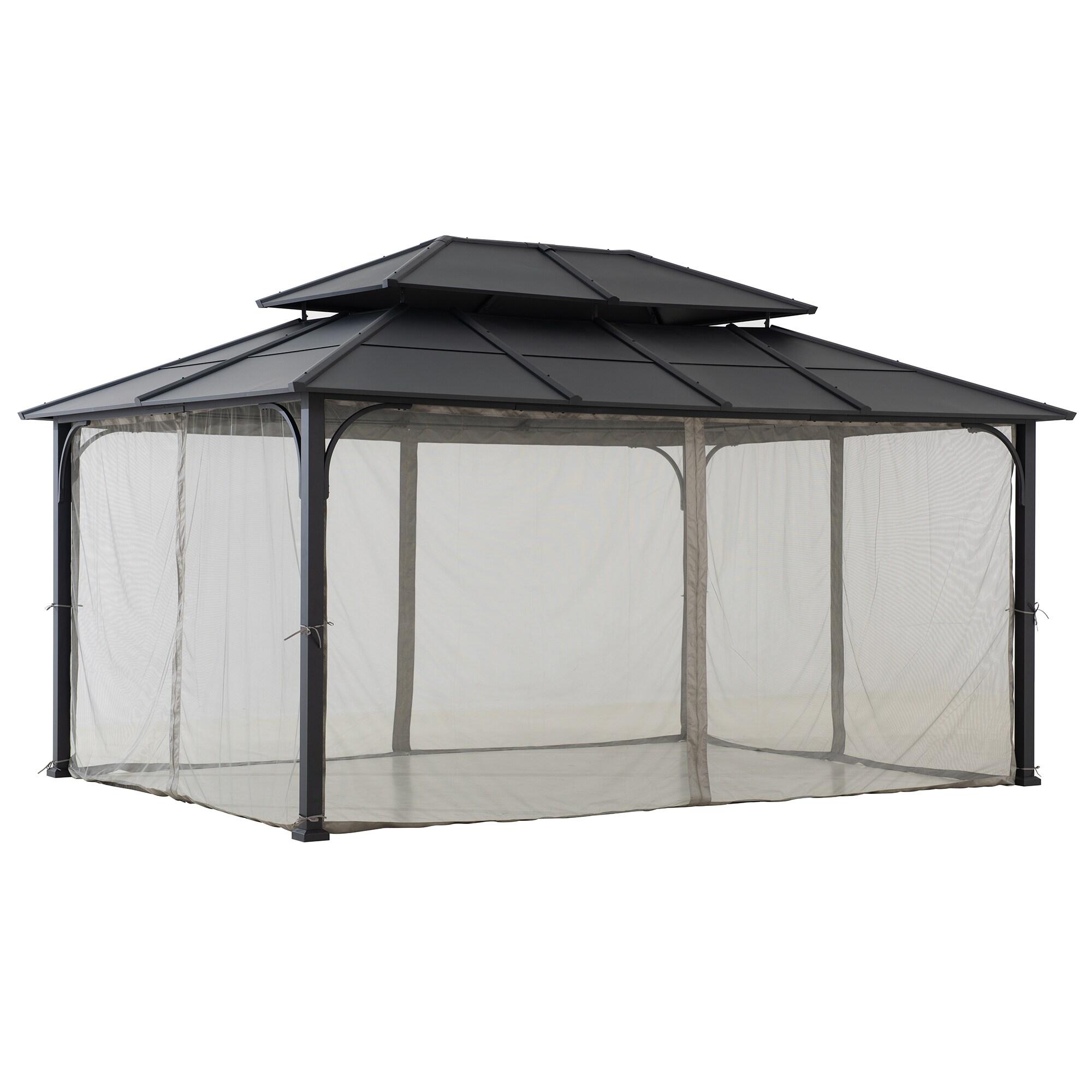 Sunjoy Sunjoy Hardtop Gazebo 12 x 16 ft. Outdoor Gazebo, Heavy Duty Steel Frame Gazebo, Double Tiered Metal Gazebo with Ceiling Hook and Removable Netting Sidewalls