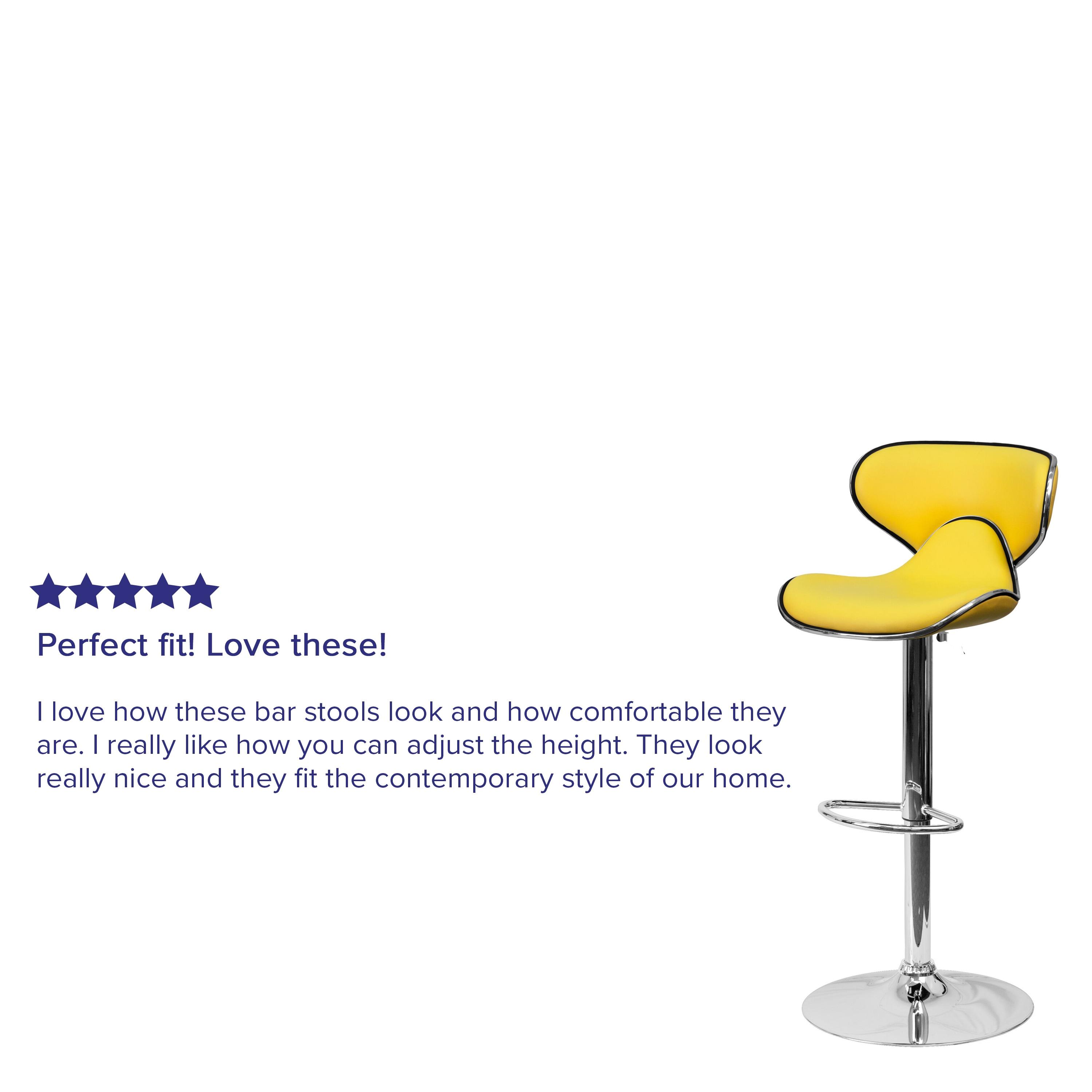 Flash Furniture Contemporary Cozy Mid-Back Yellow Vinyl Adjustable Height Barstool with Chrome Base