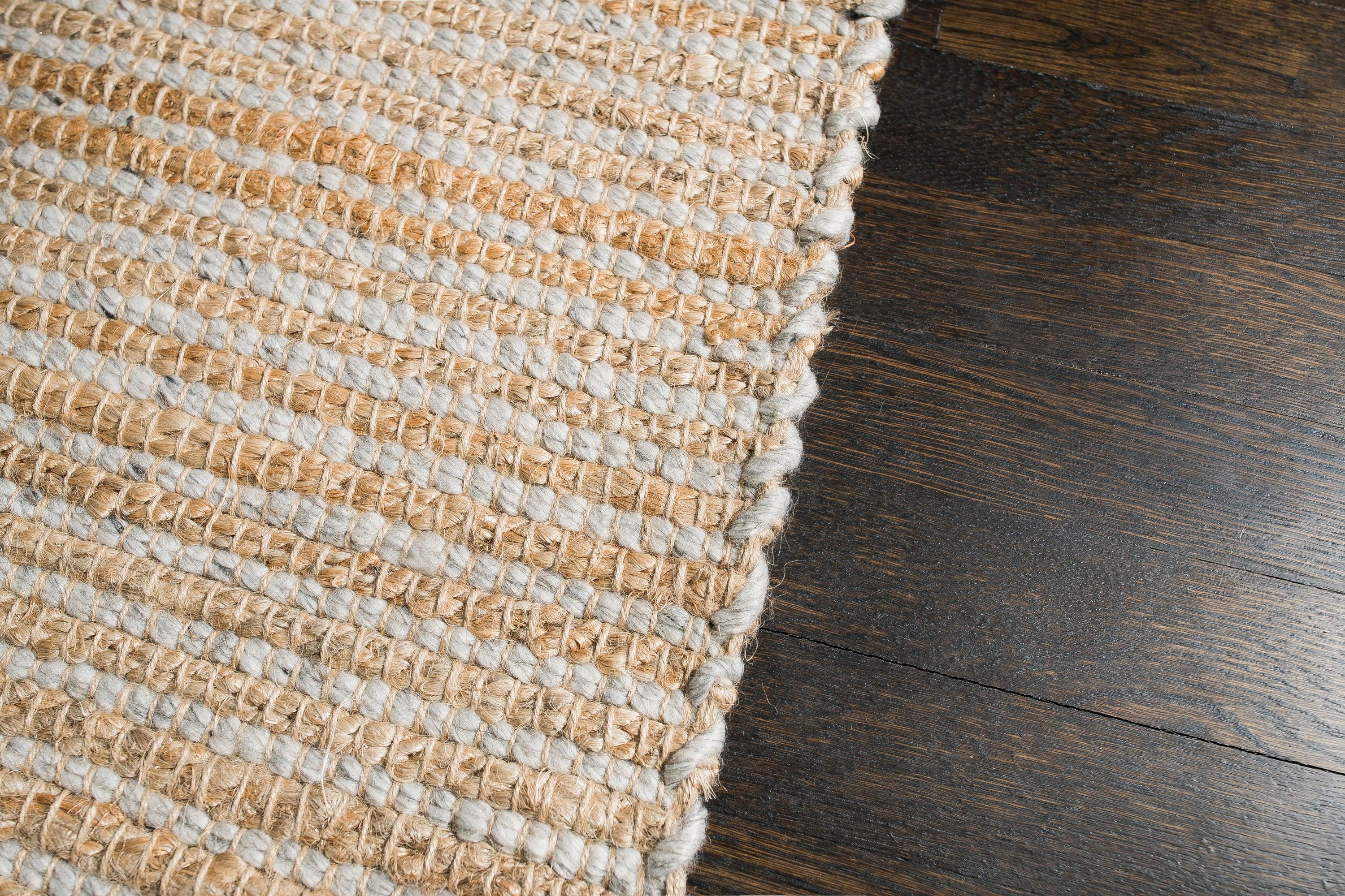 Jani  Madi Natural/Grey Jute and Wool Rug Brown 4' x 6' Stripe 4' x 6' Entryway, Living Room, Dining Room