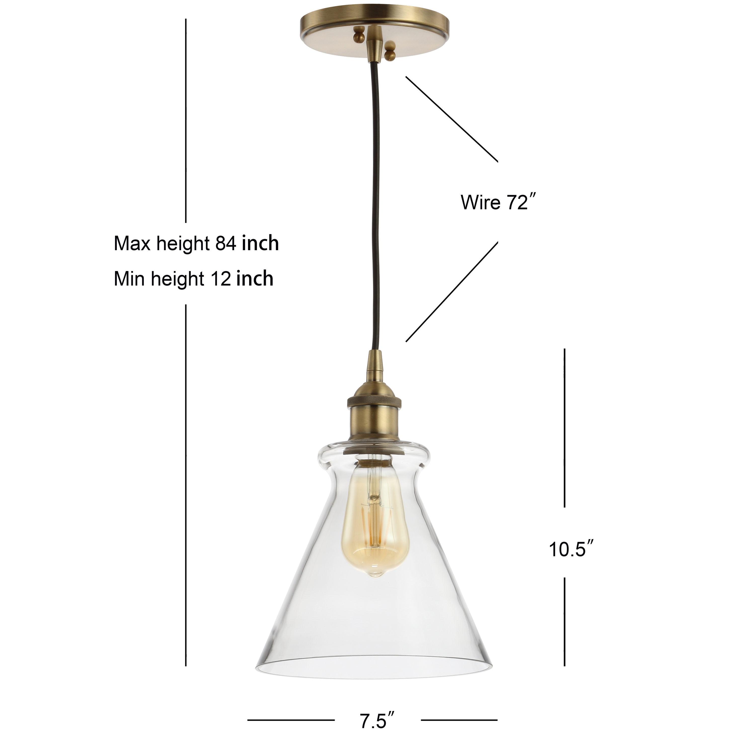 Goldwater 7.5" Adjustable Drop Metal/Glass LED Pendant, Brass Gold