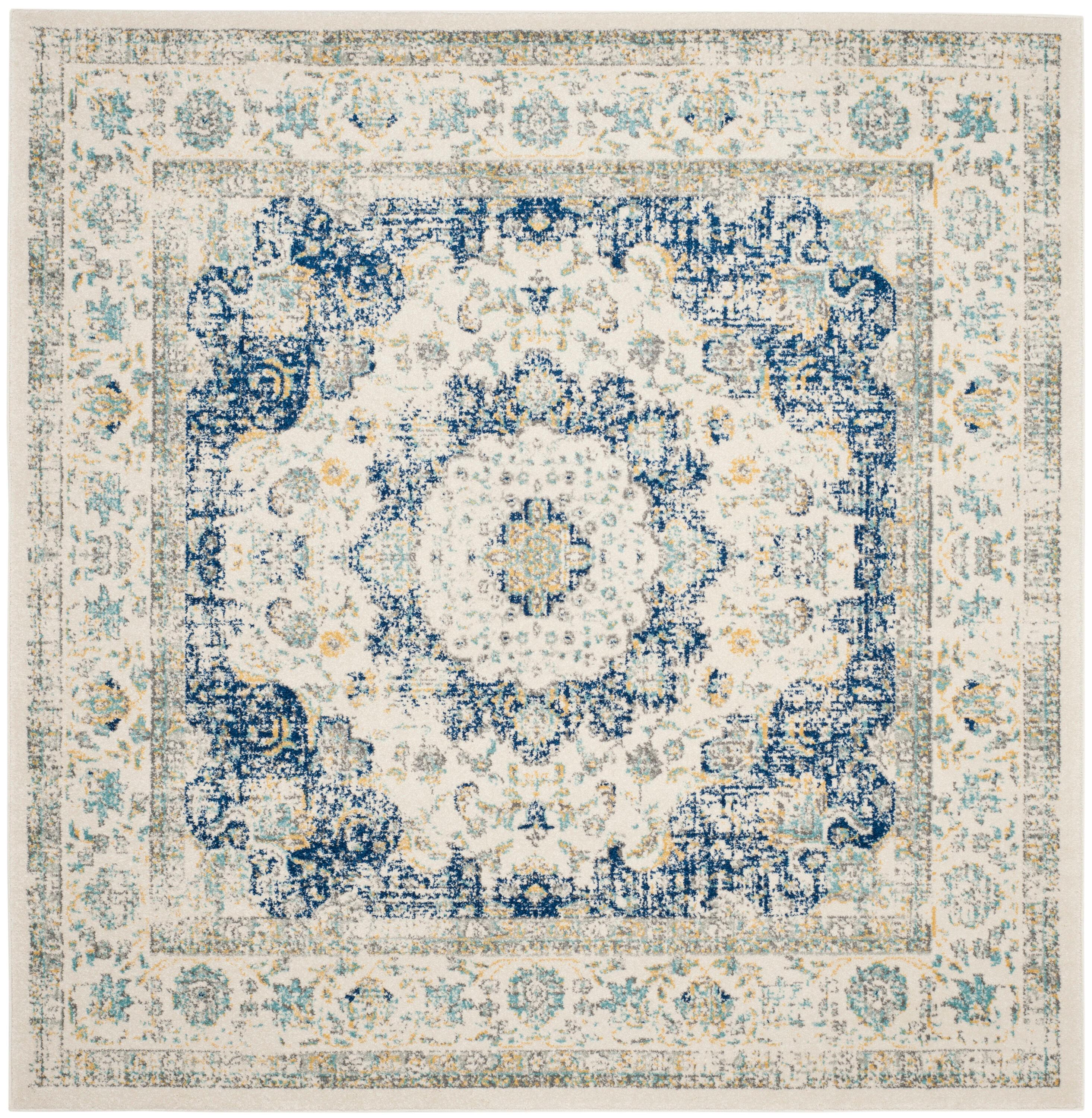 Evoke EVK220 Power Loomed Area Rug - Ivory/Blue - 5'3"x5'3" - Safavieh.