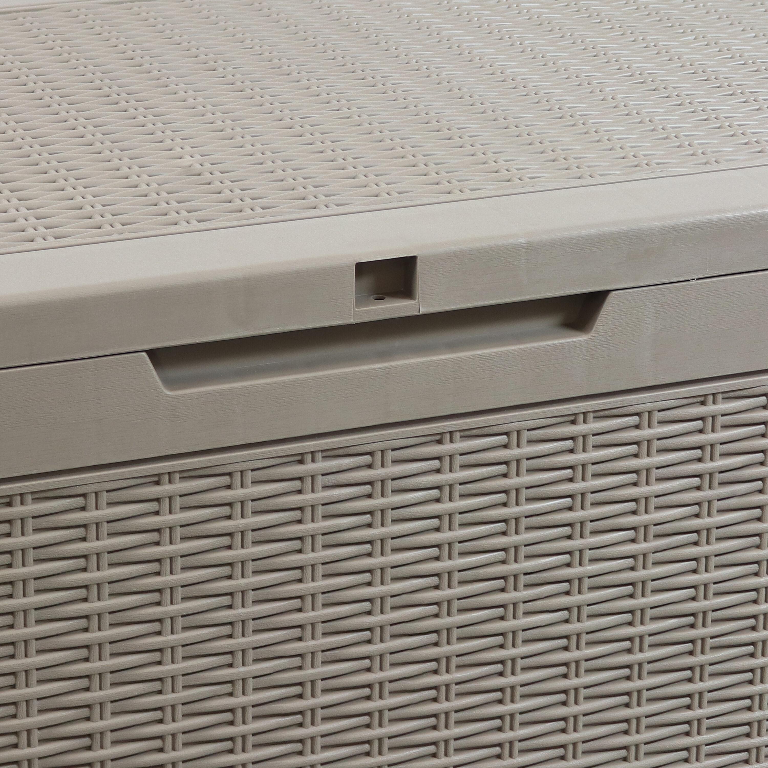 Sunnydaze Outdoor Deck and Patio Storage Box with Rattan Design - 100 Gal. - Driftwood