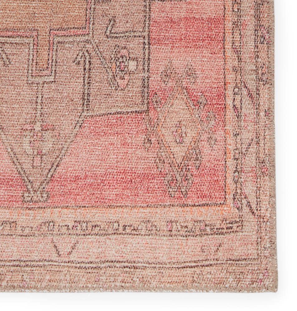 Gray and Pink Synthetic Medallion Runner Rug, 3 x 8 ft