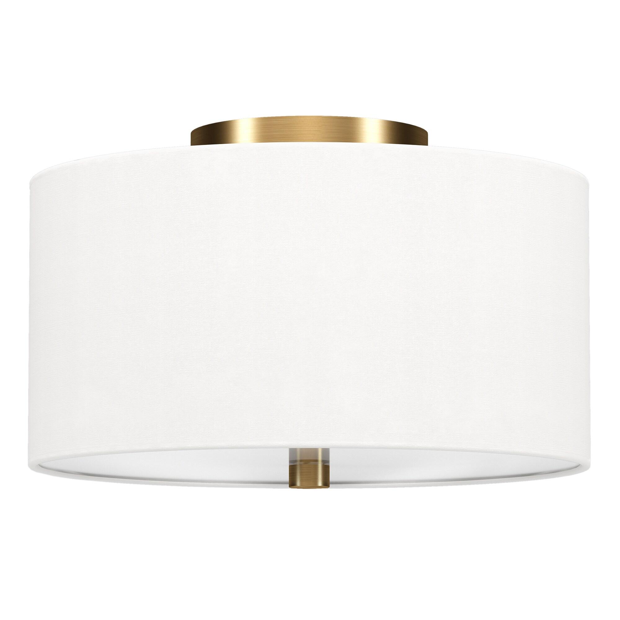 Evelyn&Zoe Ellis 12" Flush Mount with Fabric Shade in Brass/White