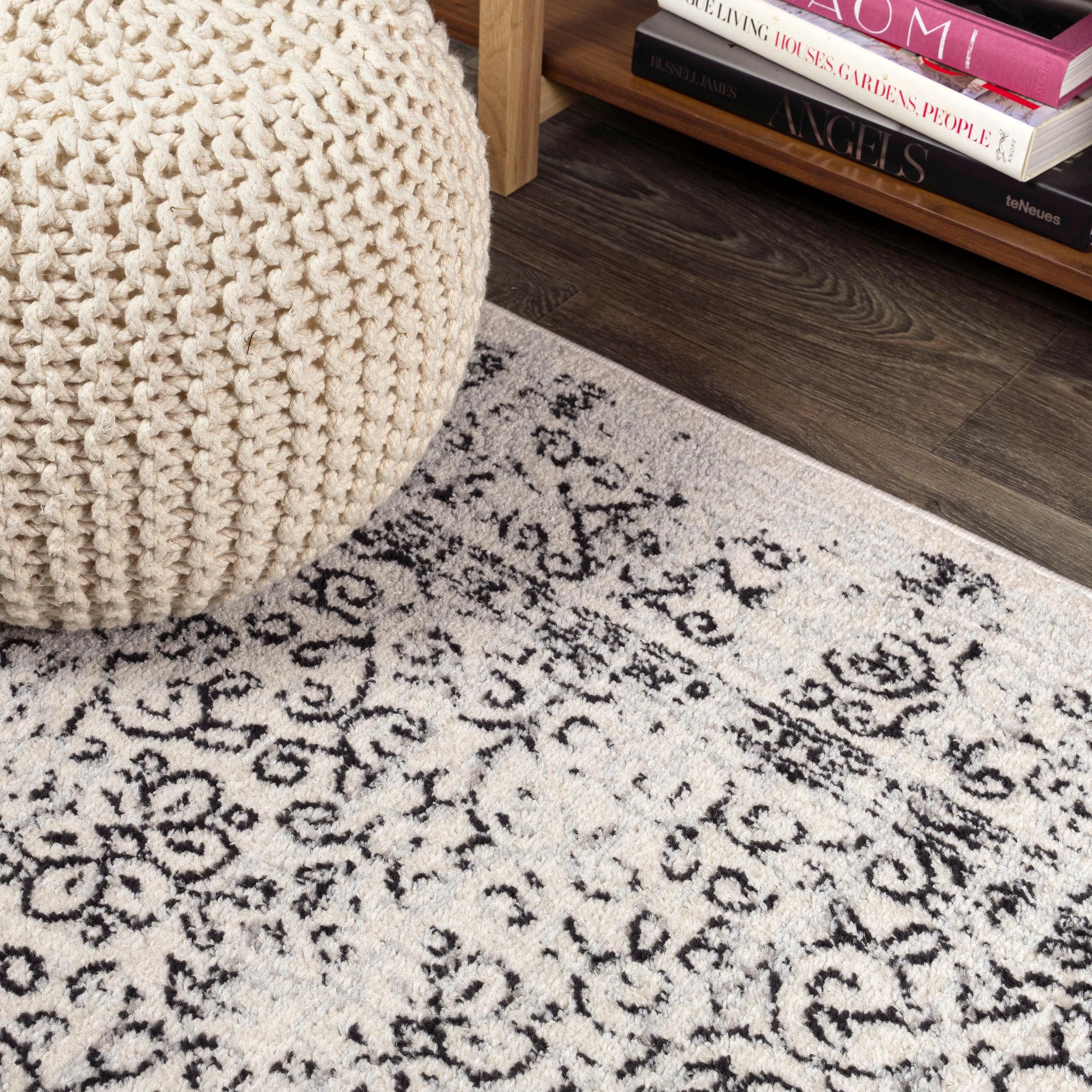 4'x6' Ferro Filigree Charcoal Black and White Area Rug, Gray/Black - JONATHAN Y