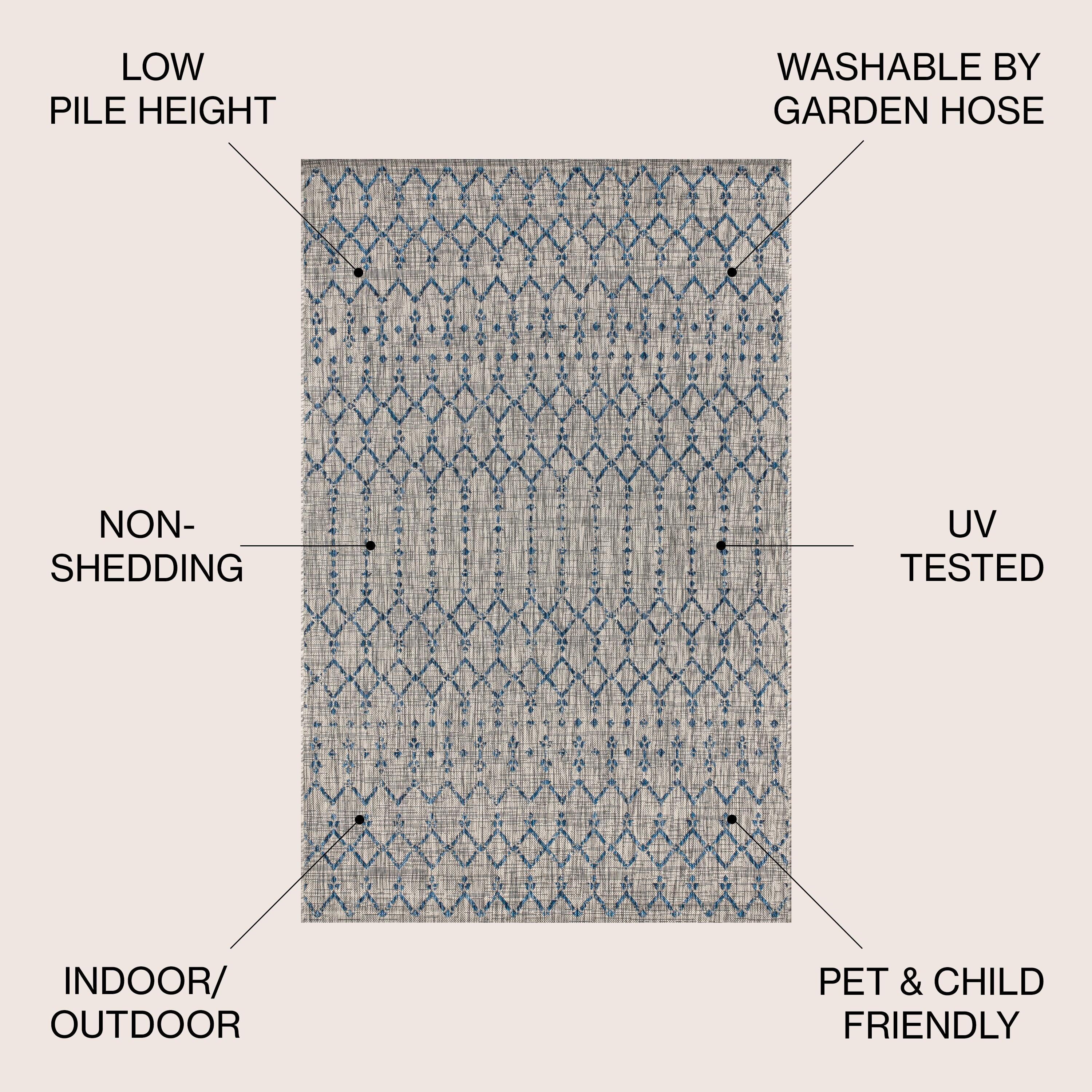 8'x10' Ourika Moroccan Geometric Textured Weave Indoor/Outdoor Area Rug, Light Gray/Navy - JONATHAN Y