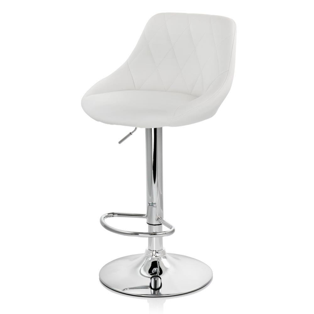 Elama 2 Piece Diamond Stitched Faux Leather Bar Stool in White with Chrome Base  and Adjustable Height