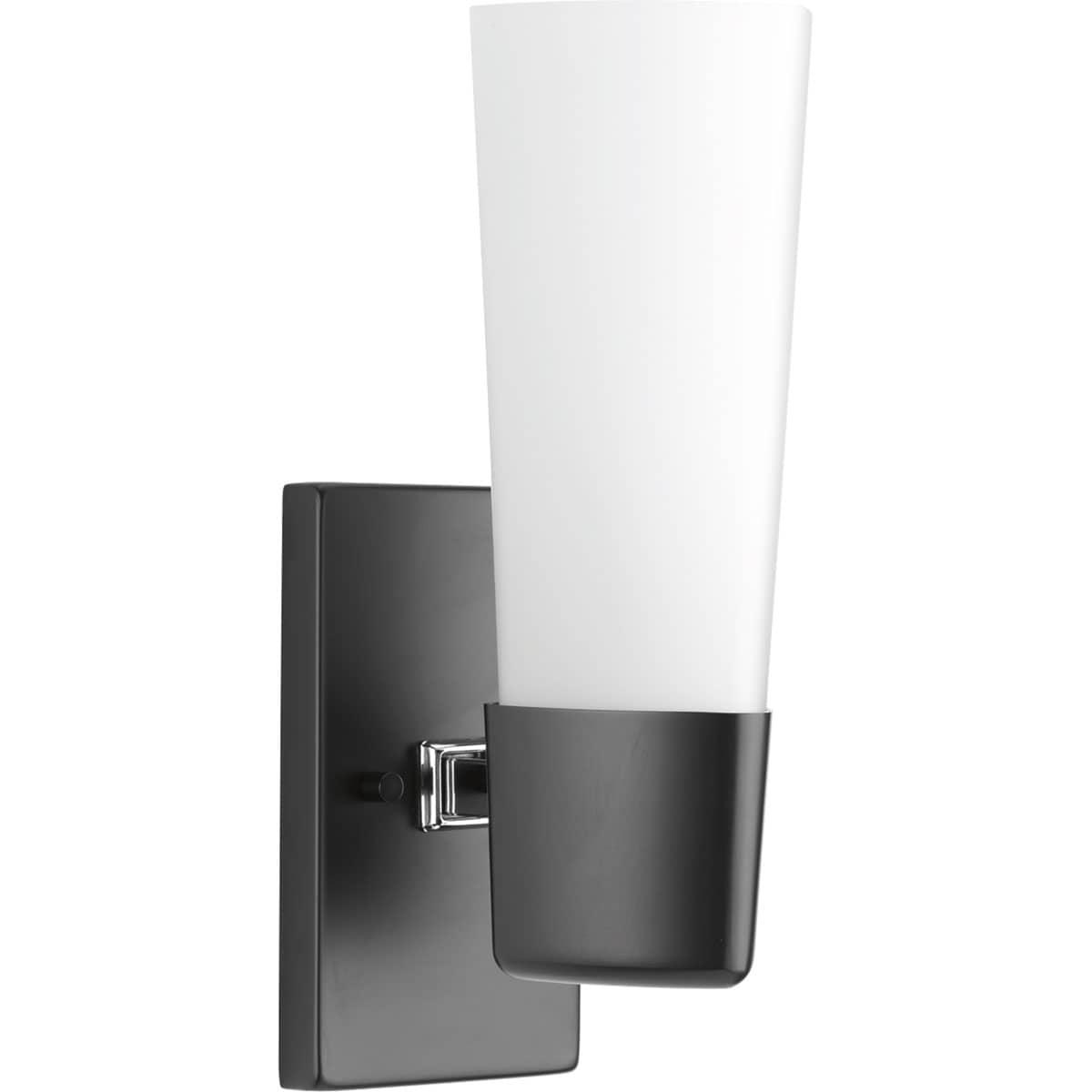 Progress Lighting Zura 1-Light Bath & Vanity Fixture, Zinc, Black, Opal Glass Shade