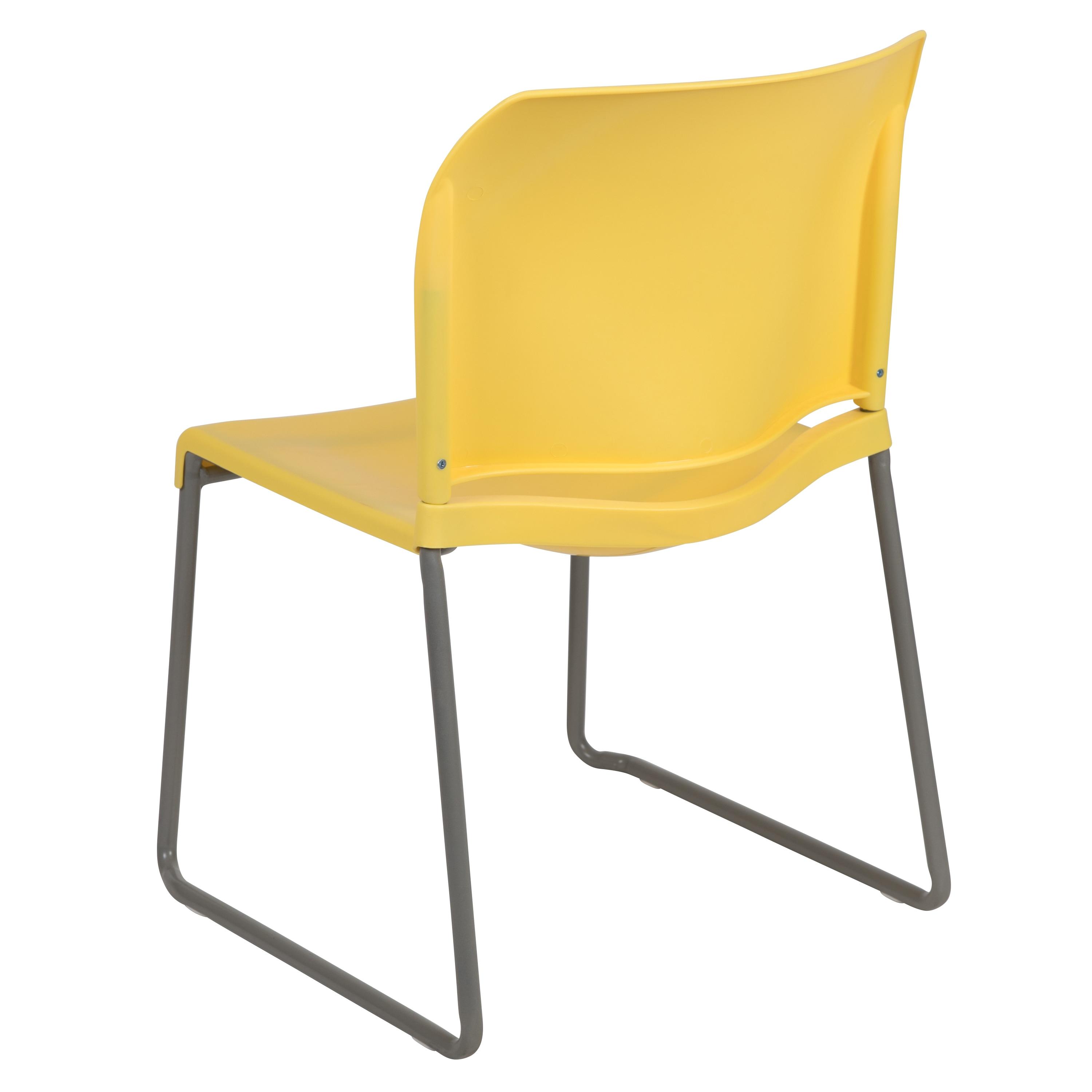 Flash Furniture HERCULES Series 880 lb. Capacity Yellow Full Back Contoured Stack Chair with Gray Powder Coated Sled Base