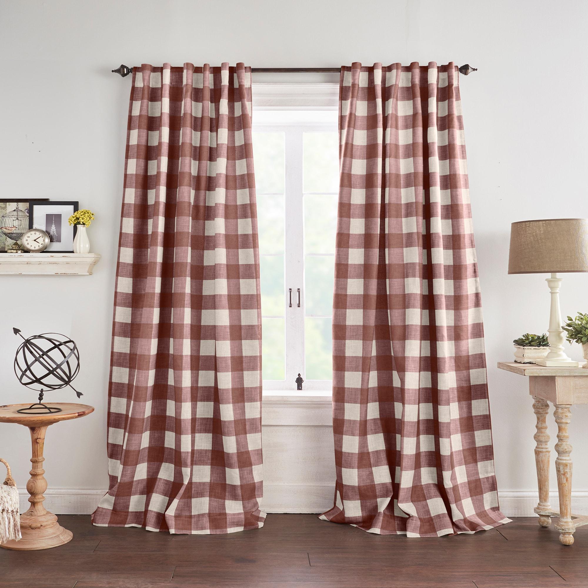 Grainger Buffalo Check Lined Room Darkening Single Window Curtain Panel - 52" x 84" - Red - Elrene Home Fashions