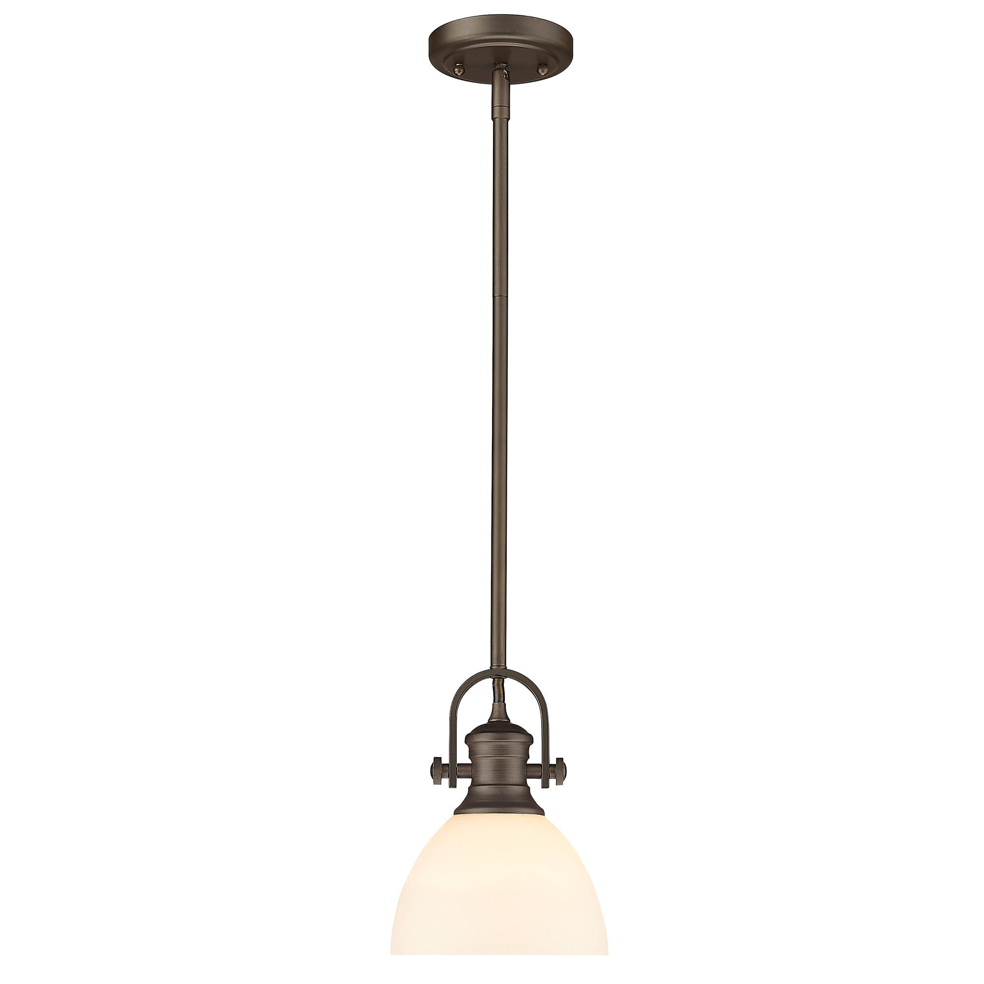 Golden Lighting Hines 1-Light Mini Pendant in Rubbed Bronze with Opal Glass