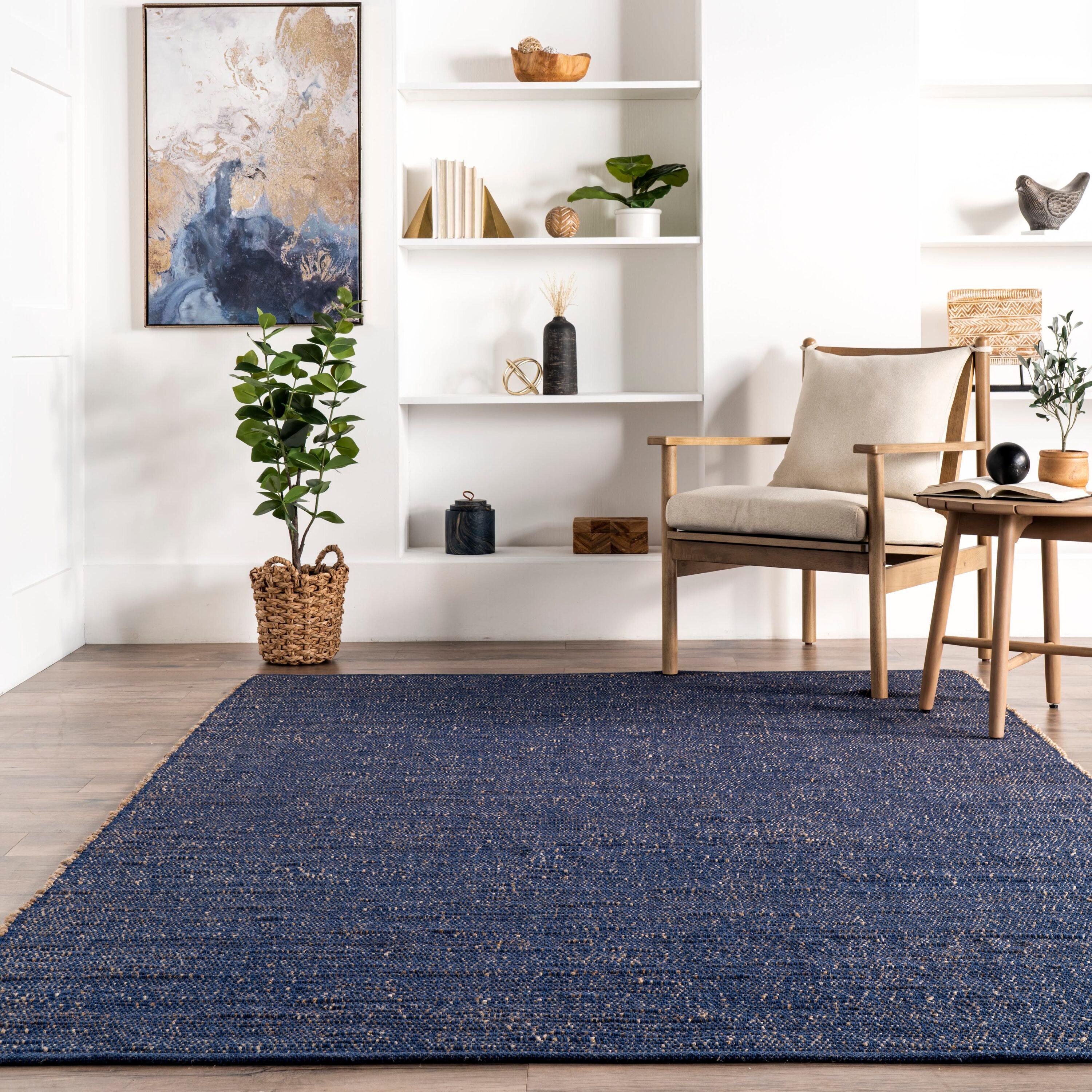 Nuloom 3x5 Elfriede Jute & Cotton Hand Woven Indoor Area Rug, Blue, Solid Rustic Farmhouse Style Natural Fiber Bedroom, Living Room,