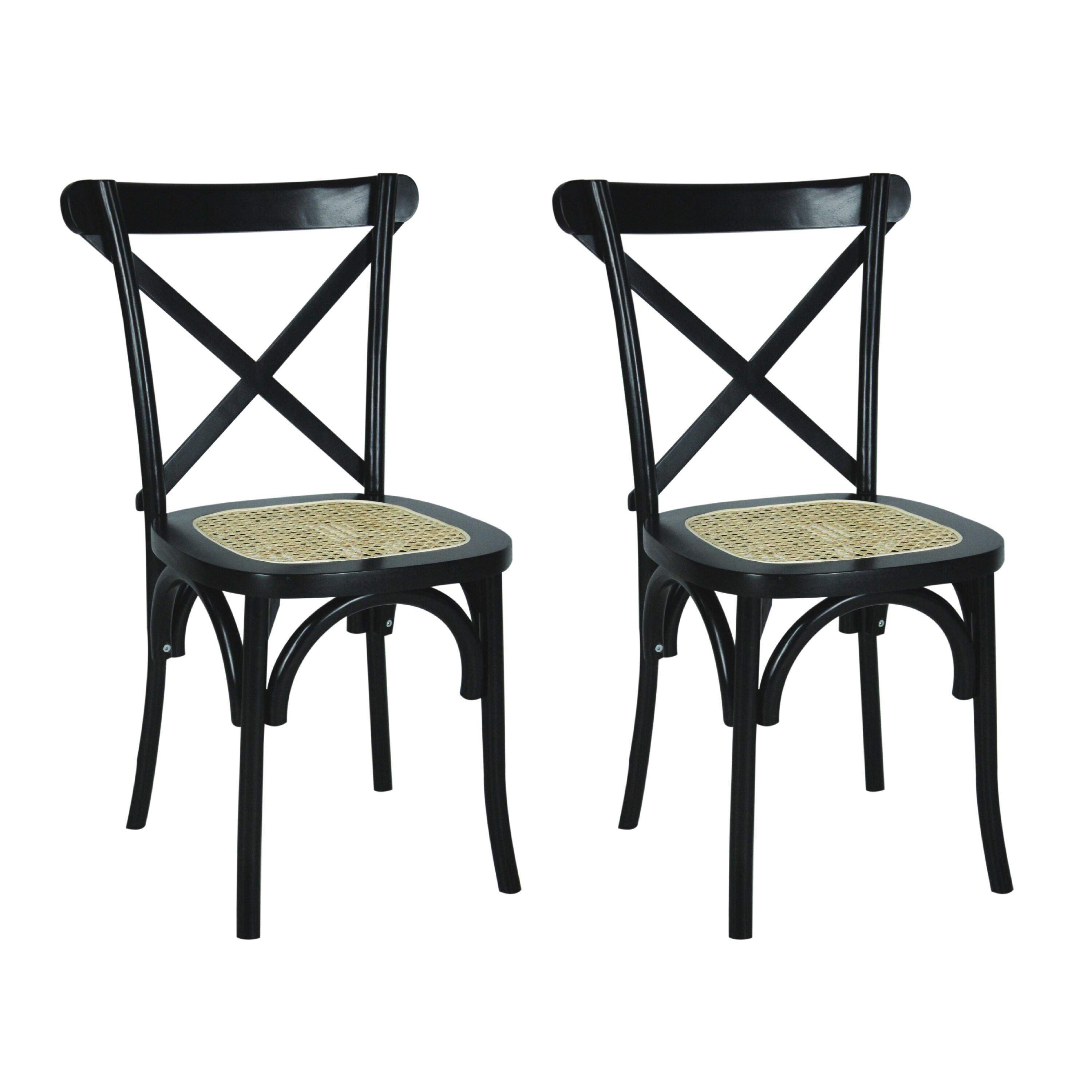 Cassis Classic Traditional X-Back Wood Rattan Dining Chair, Black/Natural (Set of 2) - JONATHAN Y