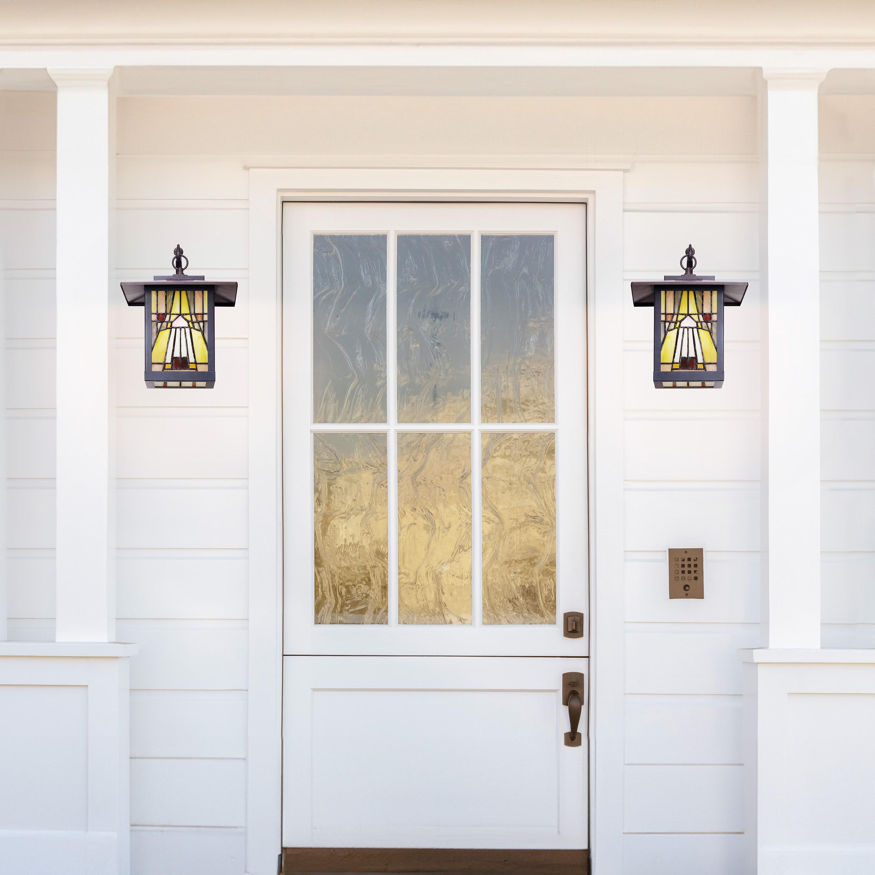 11.75" 1-Light Mona Mission Style Outdoor Wall Lantern Sconce Bronze - River of Goods: Stained Glass, ETL Listed, Weather-Resistant
