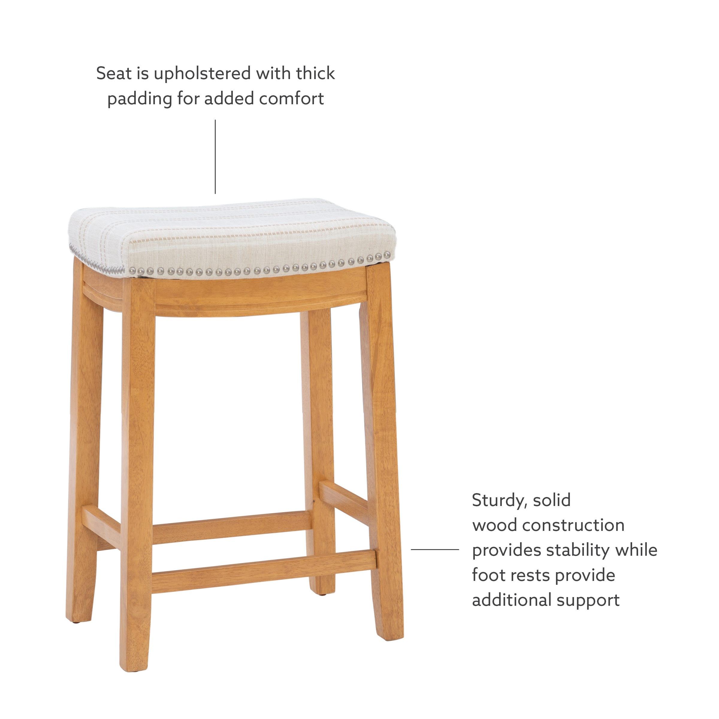 Claridge Backless Nailhead Saddle Counter Height Barstool Natural Stripe - Linon