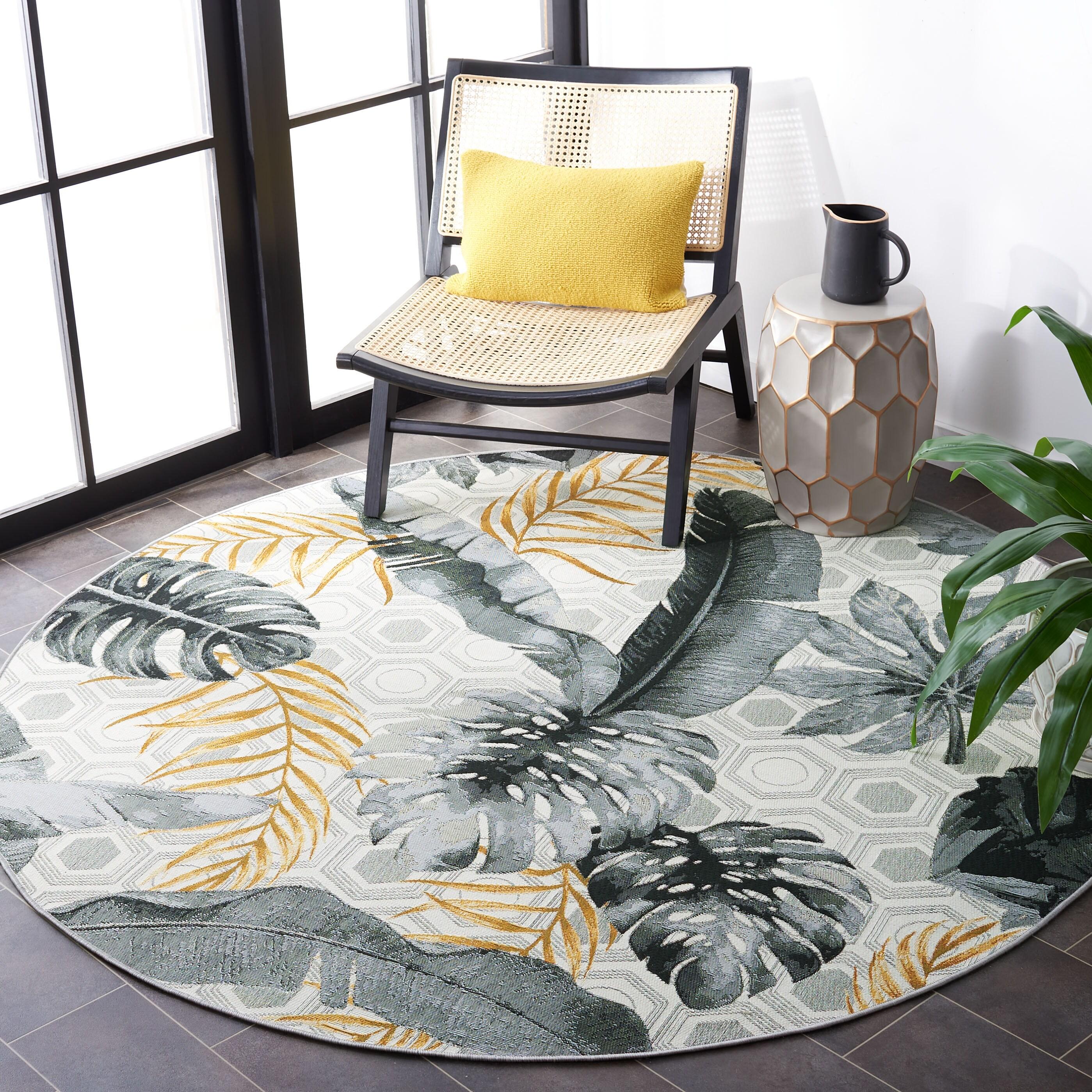 Barbados BAR524 Power Loomed Indoor/Outdoor Area Rug - Gray/Gold - 8' round - Safavieh.