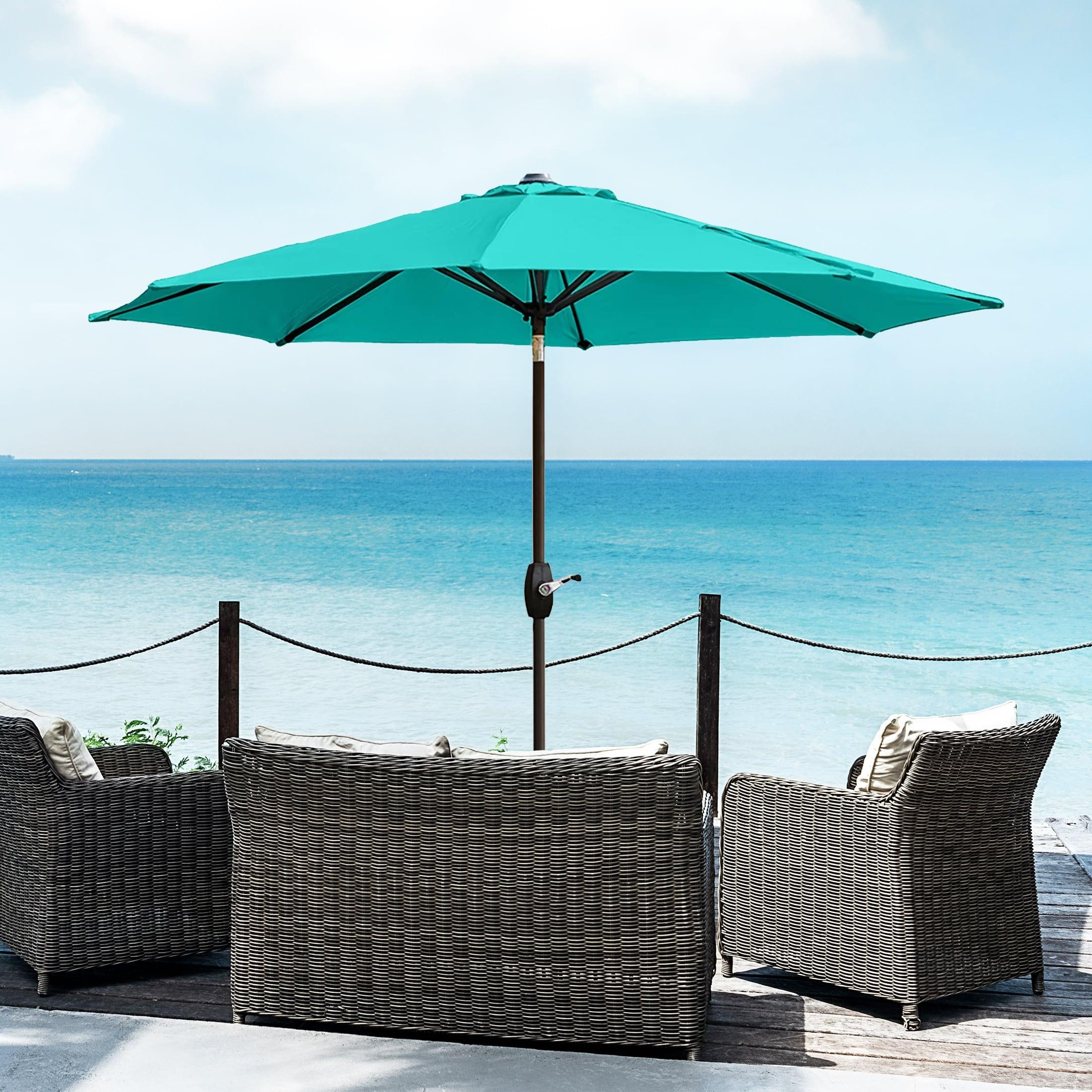 Westin Outdoor 9 Ft Umbrella with Round Resin Plastic Base Weight Included for Patio Garden UV Water Weather Resistant, Turquoise