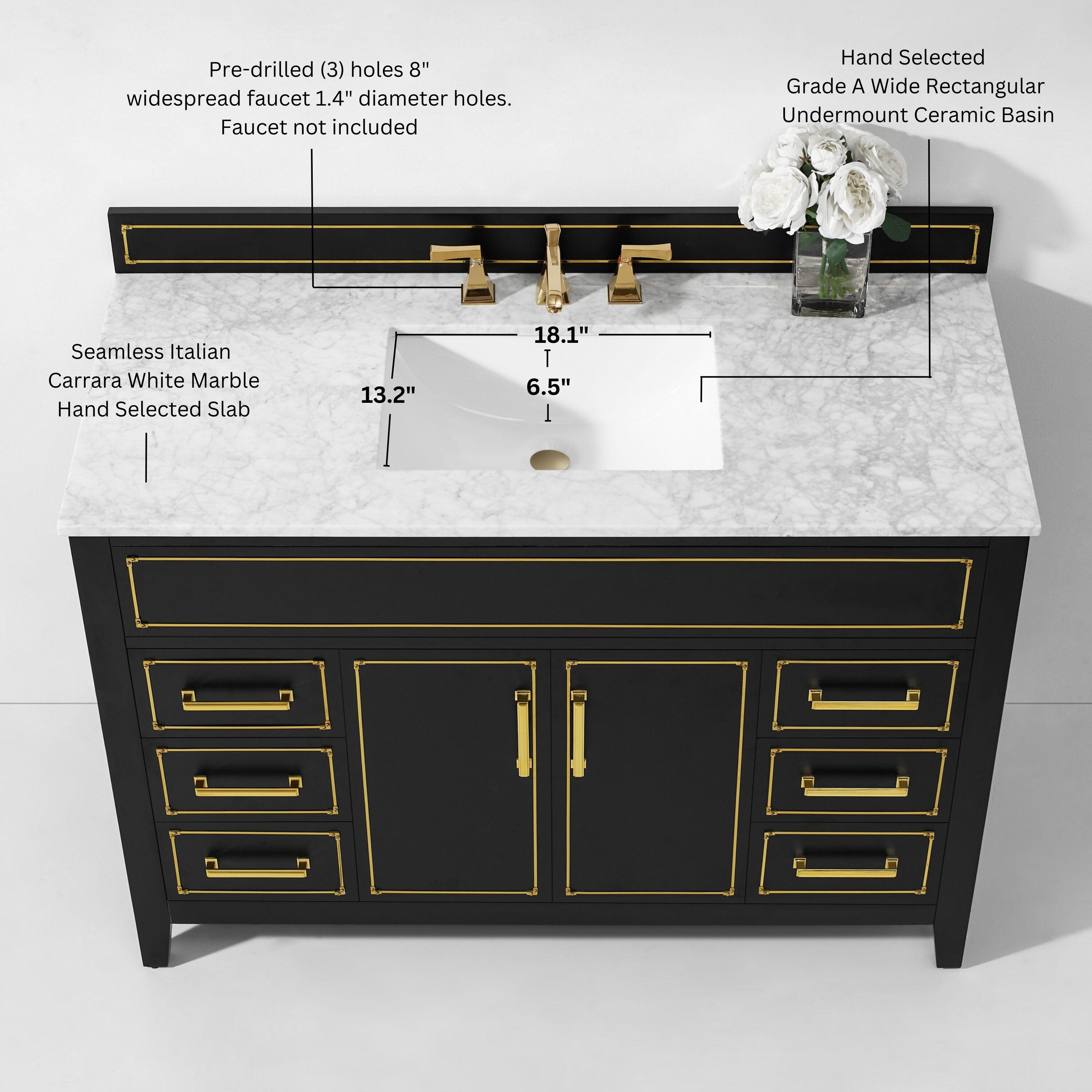 Aspen 48'' Single Bathroom Vanity with Carrara Marble Top