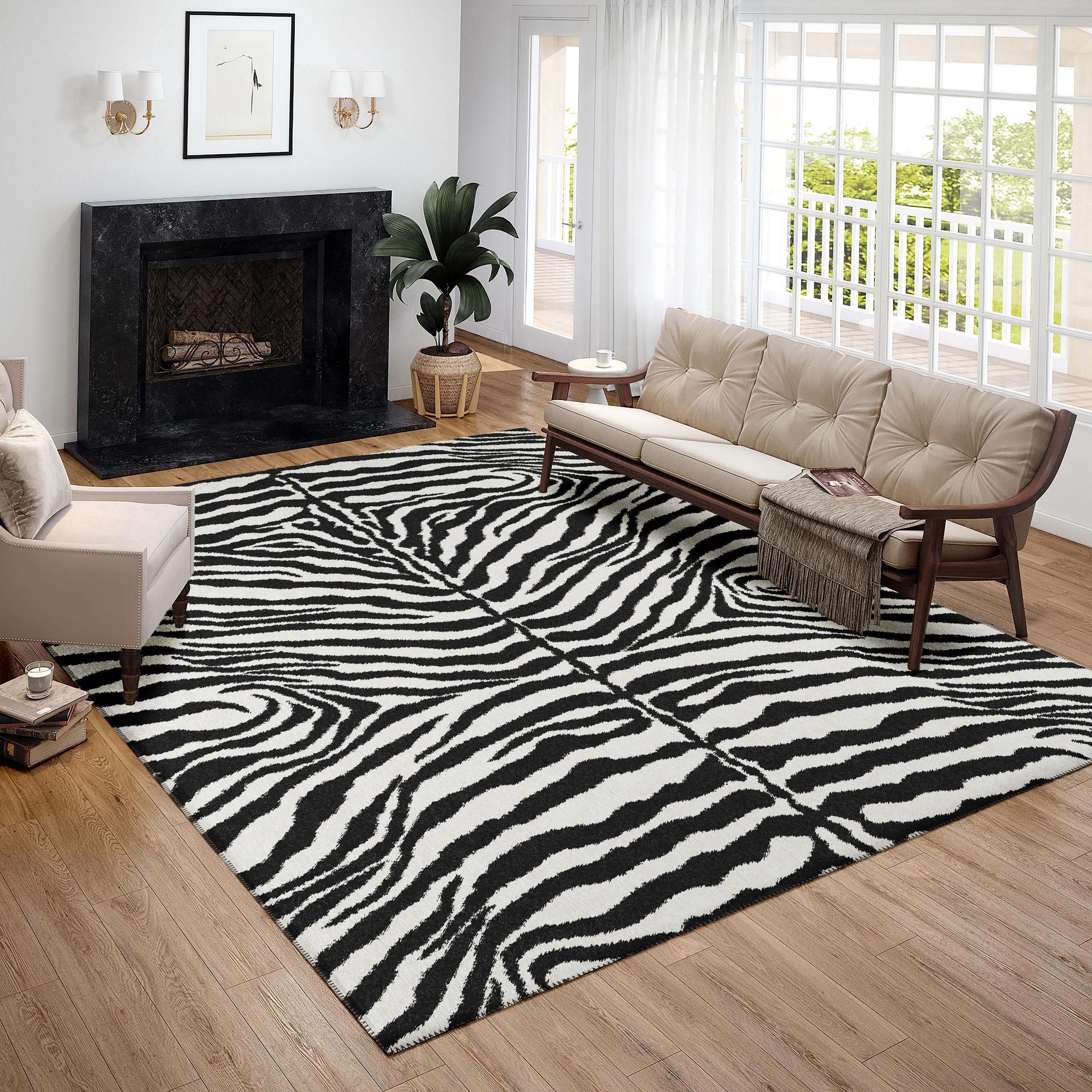 Addison Rugs Addison Indoor/ Outdoor Safari Zebra Animal Print Washable Area Rug 3' x 5' - Pearl