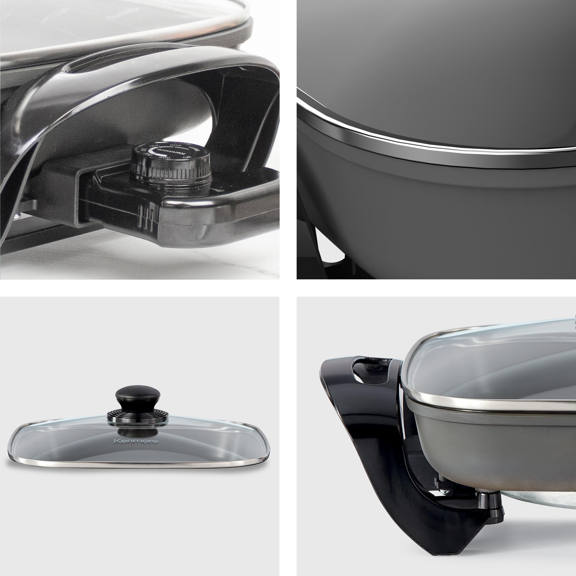 Kenmore 12x12" Non-Stick Electric Skillet with Glass Lid - Black/Gray: Cast Iron, Plug-In, Temperature Control, 1350W