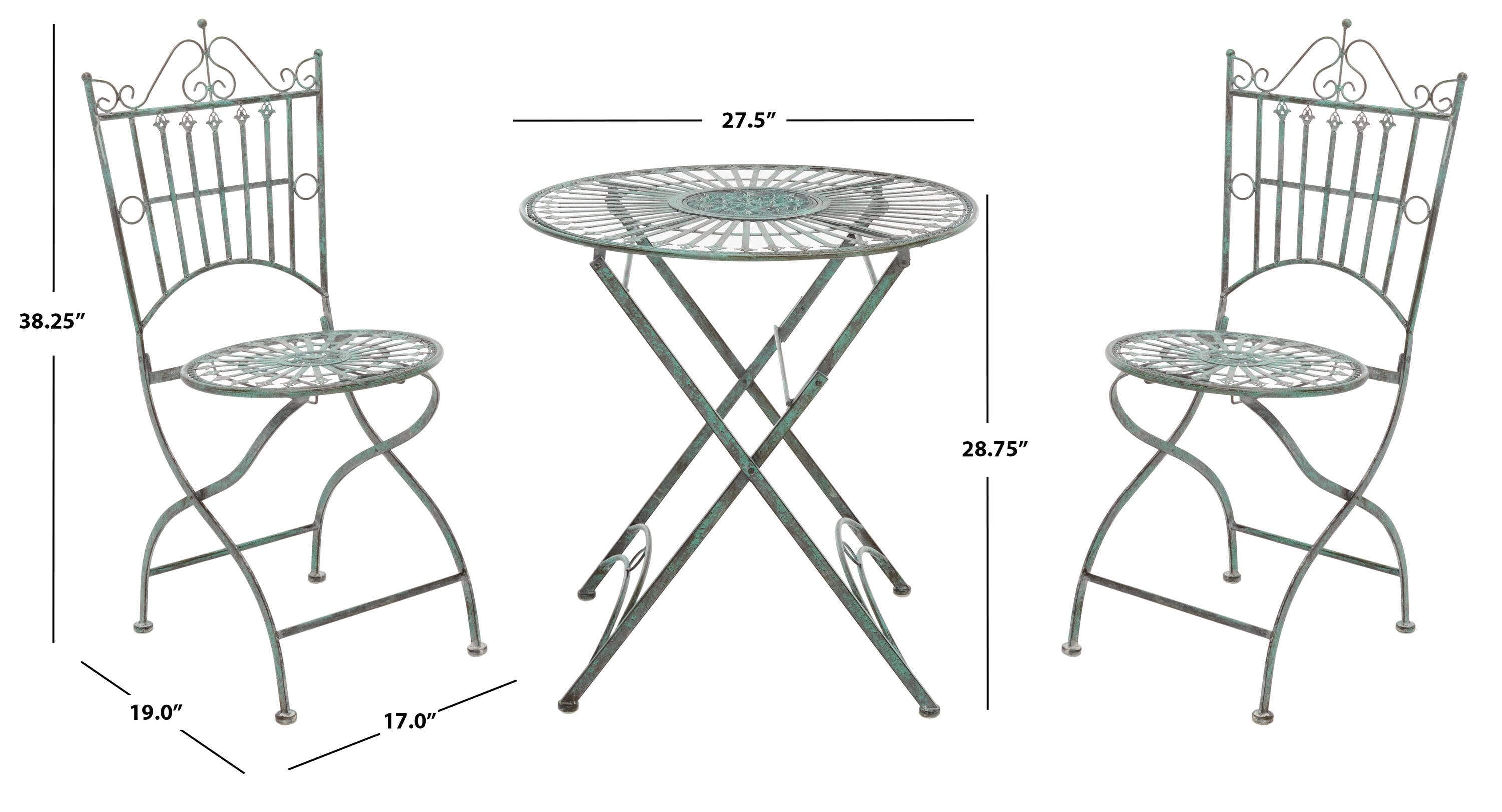 Belen Bistro Set, One Table And Two Chairs - Outdoor - PAT5020 - Antique Dark Green - Safavieh