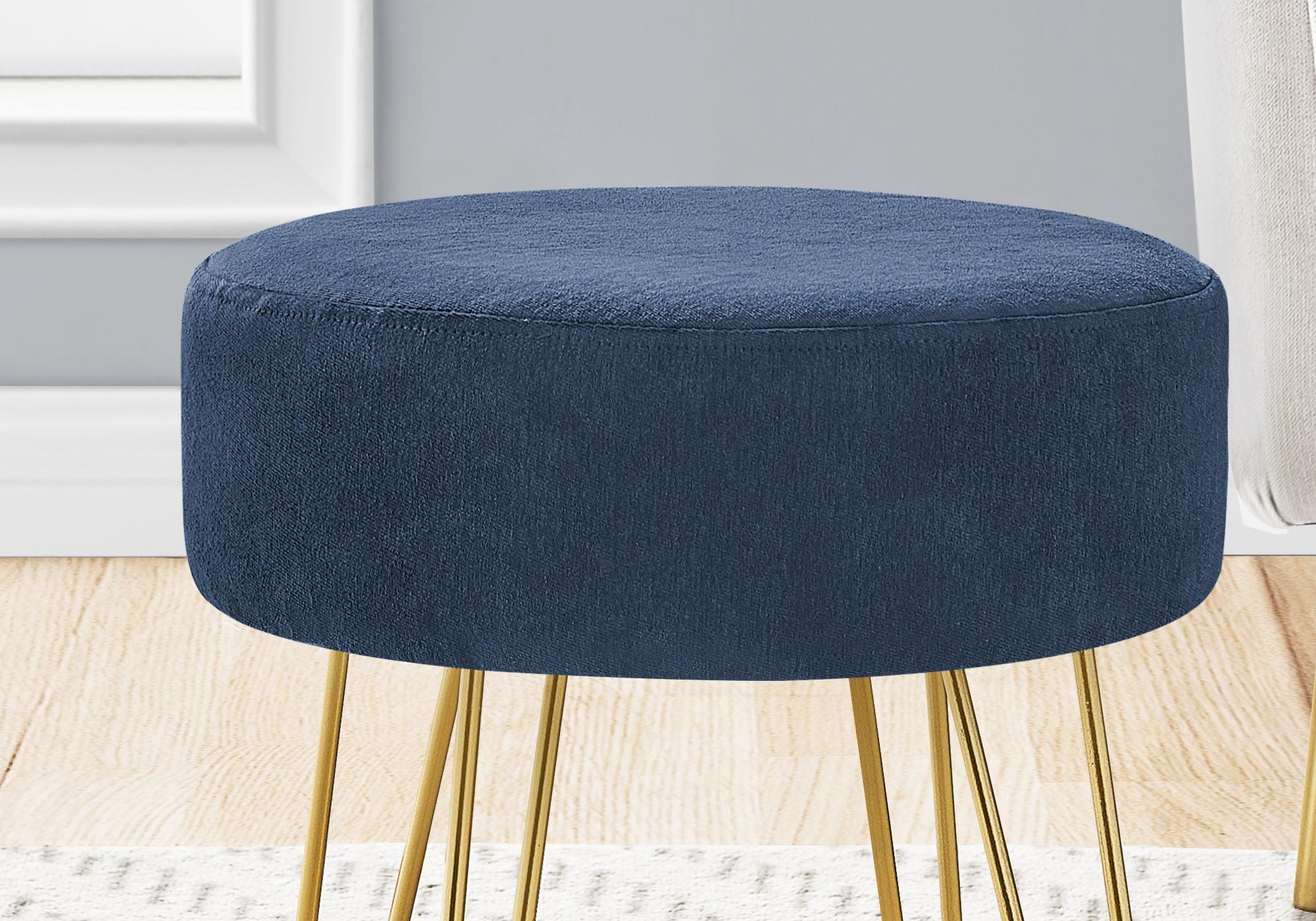 Monarch Specialties Ottoman Pouf Footrest Foot Stool 14Inch Round Fabric Metal Legs Blue Gold Contemporary Modern