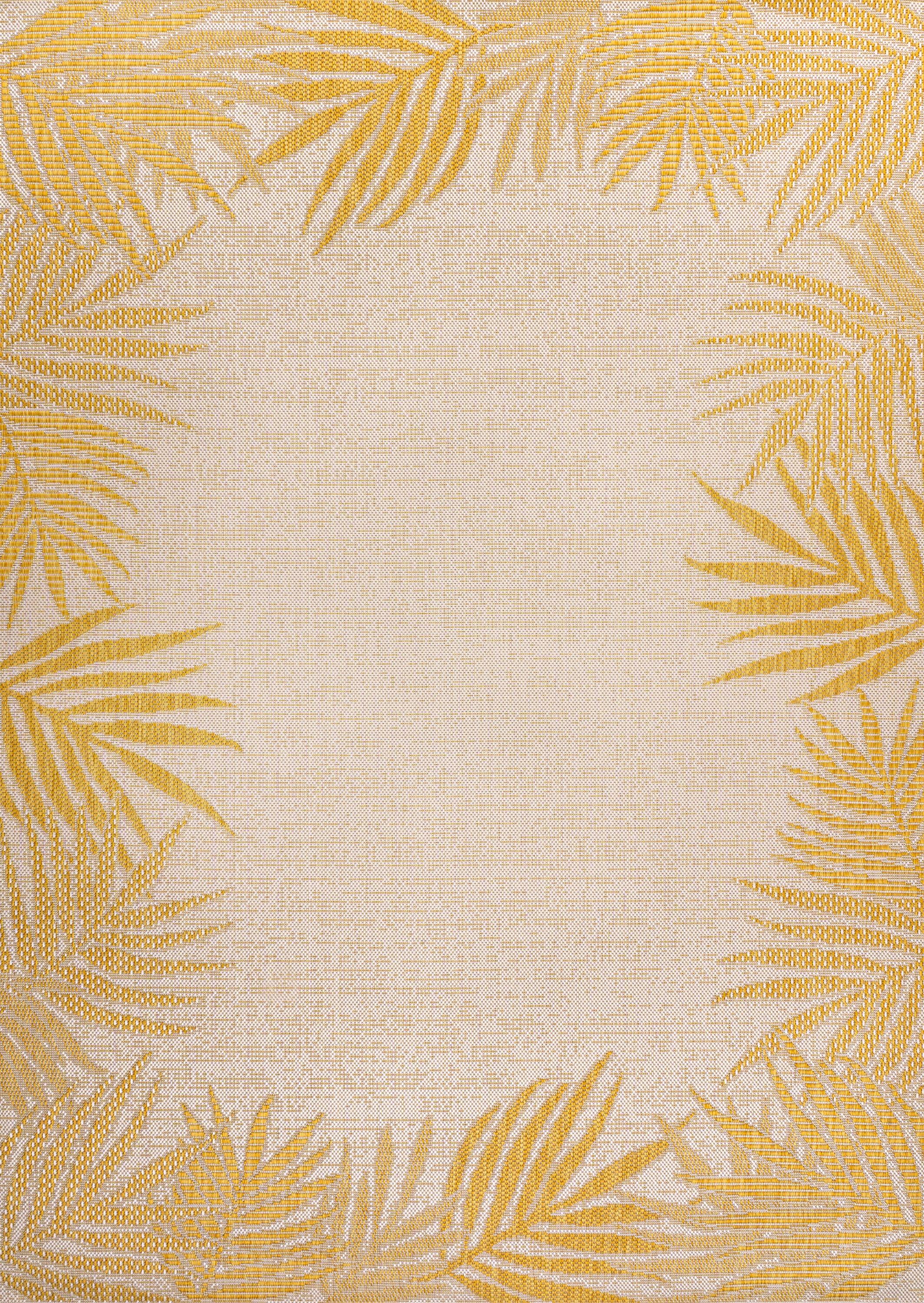 JONATHAN Y Isla Coastal Cottage Palm Frond Border Yellow/Cream 3 ft. x 5 ft. Indoor/Outdoor Area Rug