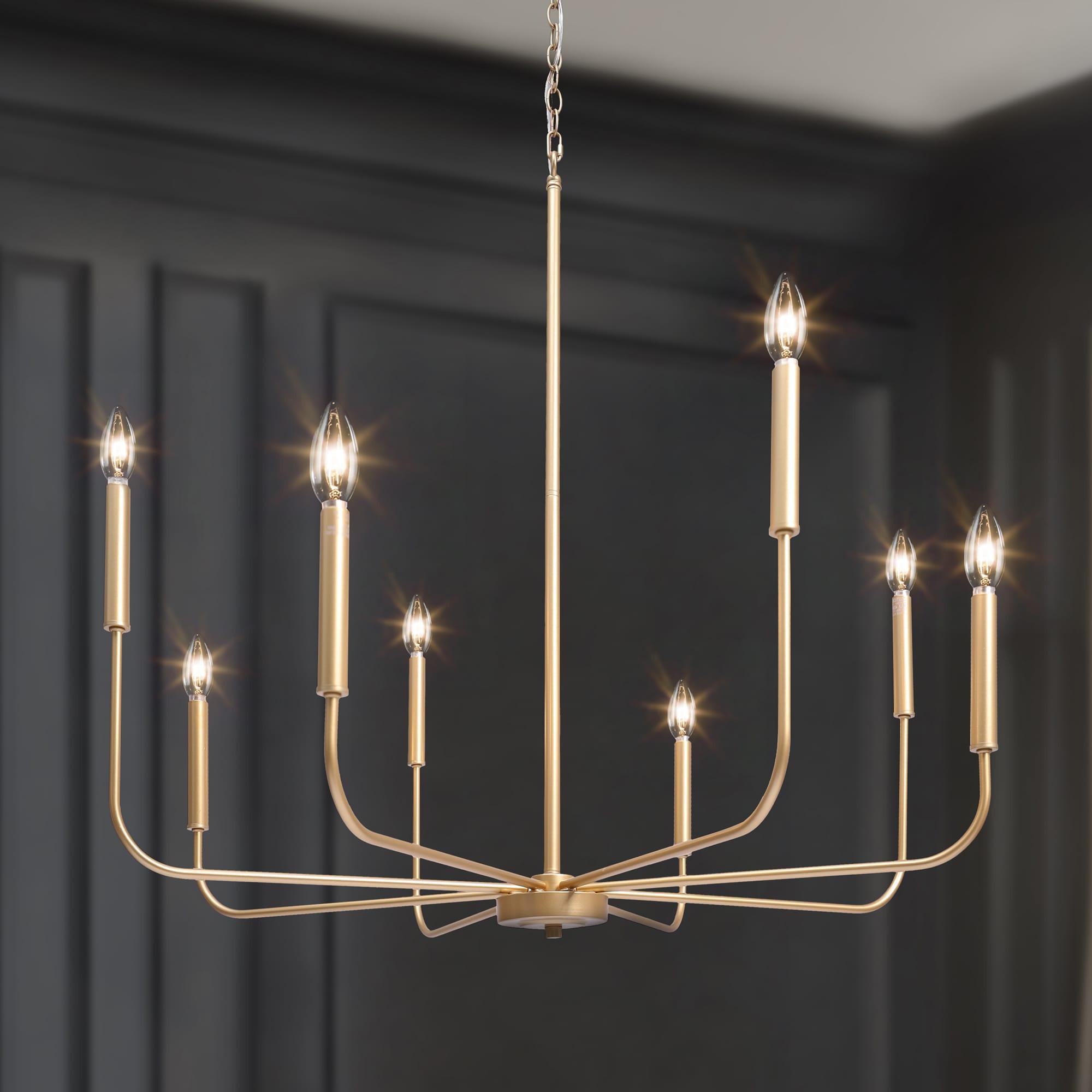 LNC 8-Light Matte Gold Modern/Contemporary Candle LED Dry rated Chandelier for Living Room