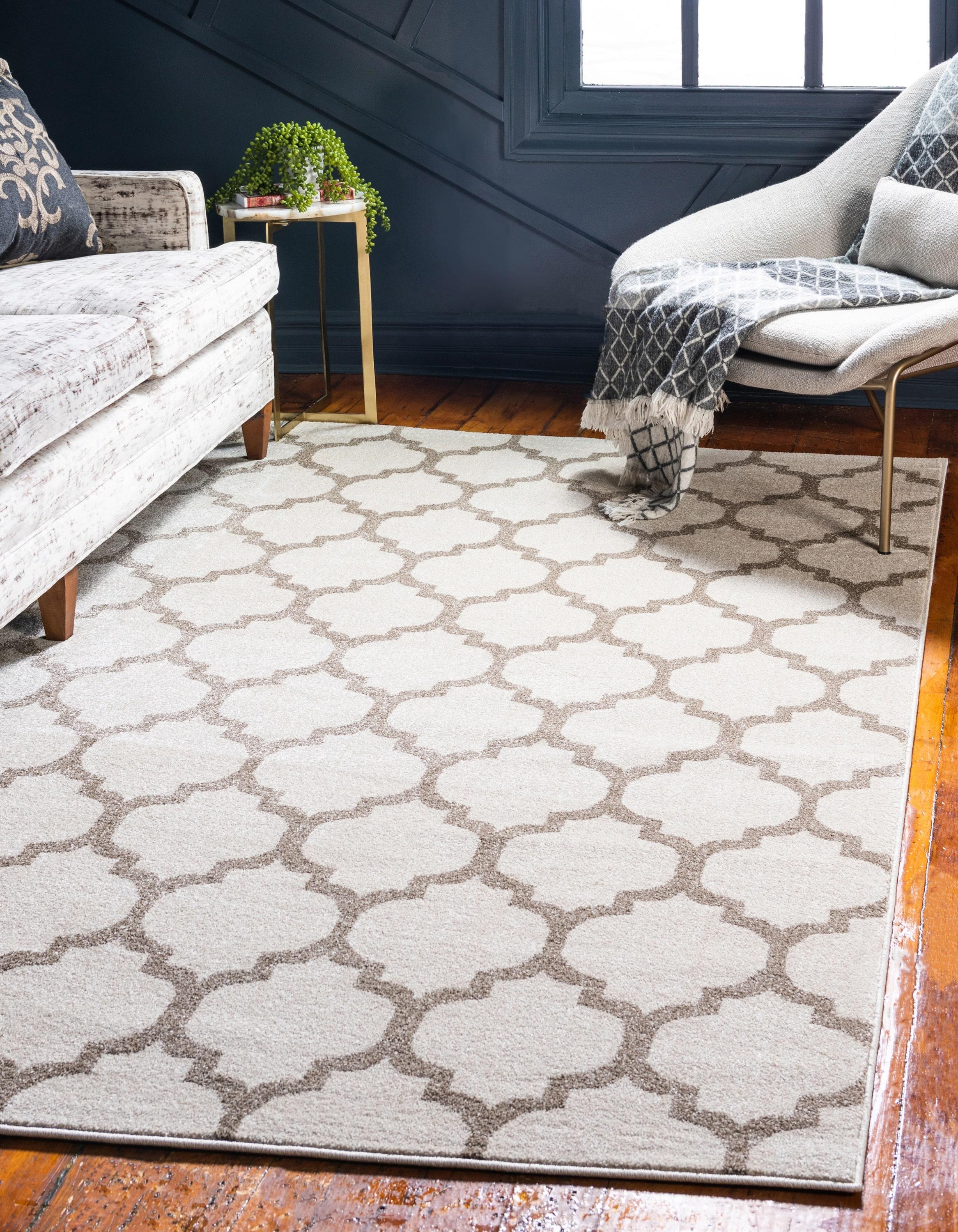 Unique Loom 4' 1 x 6' 1 Trellis Philadelphia Beige and Light Brown Area Rug