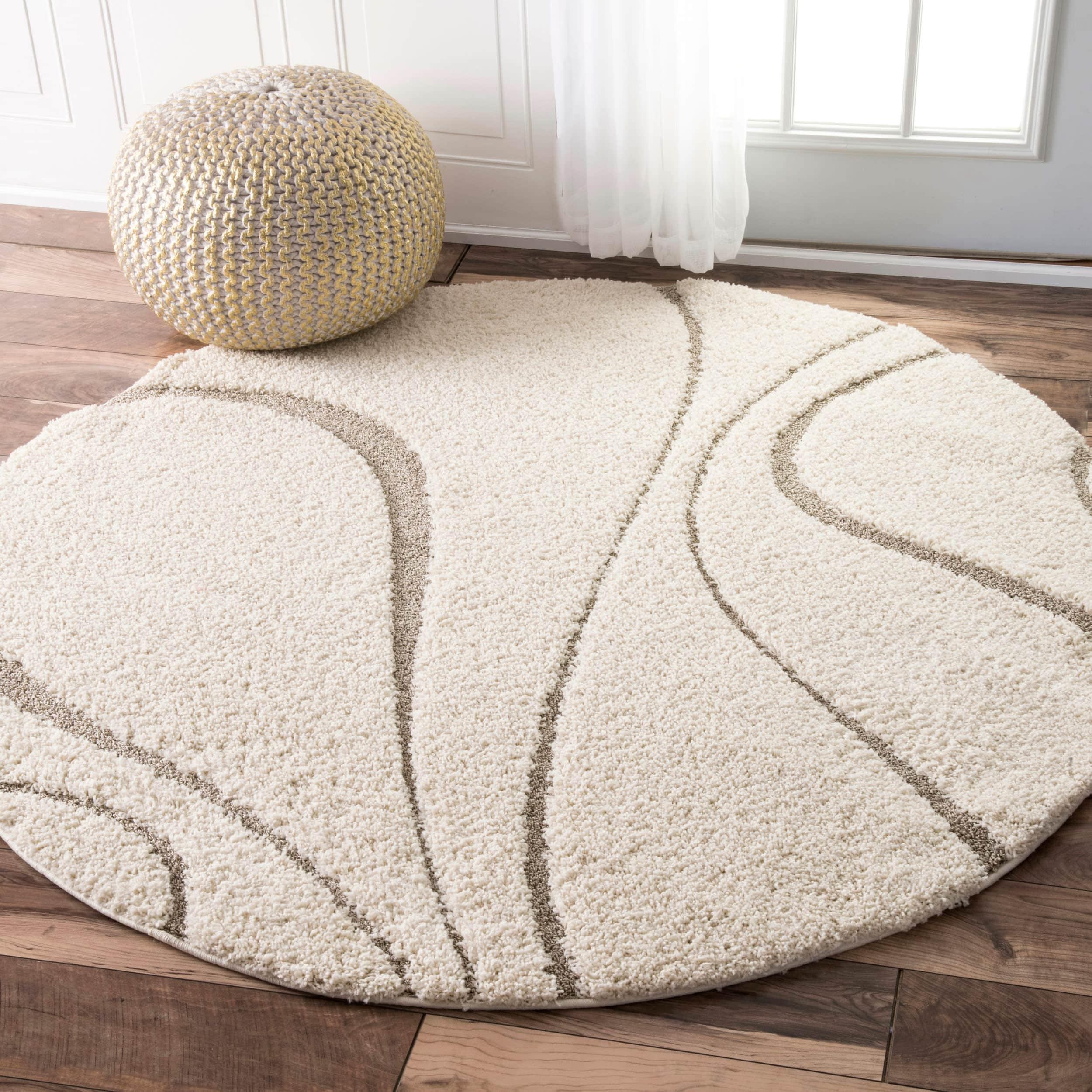 Nuloom Carolyn Abstract 6 Round Shag Indoor Area Rug for Living Room Bedroom Dining Room Nursery, Cream/Beige