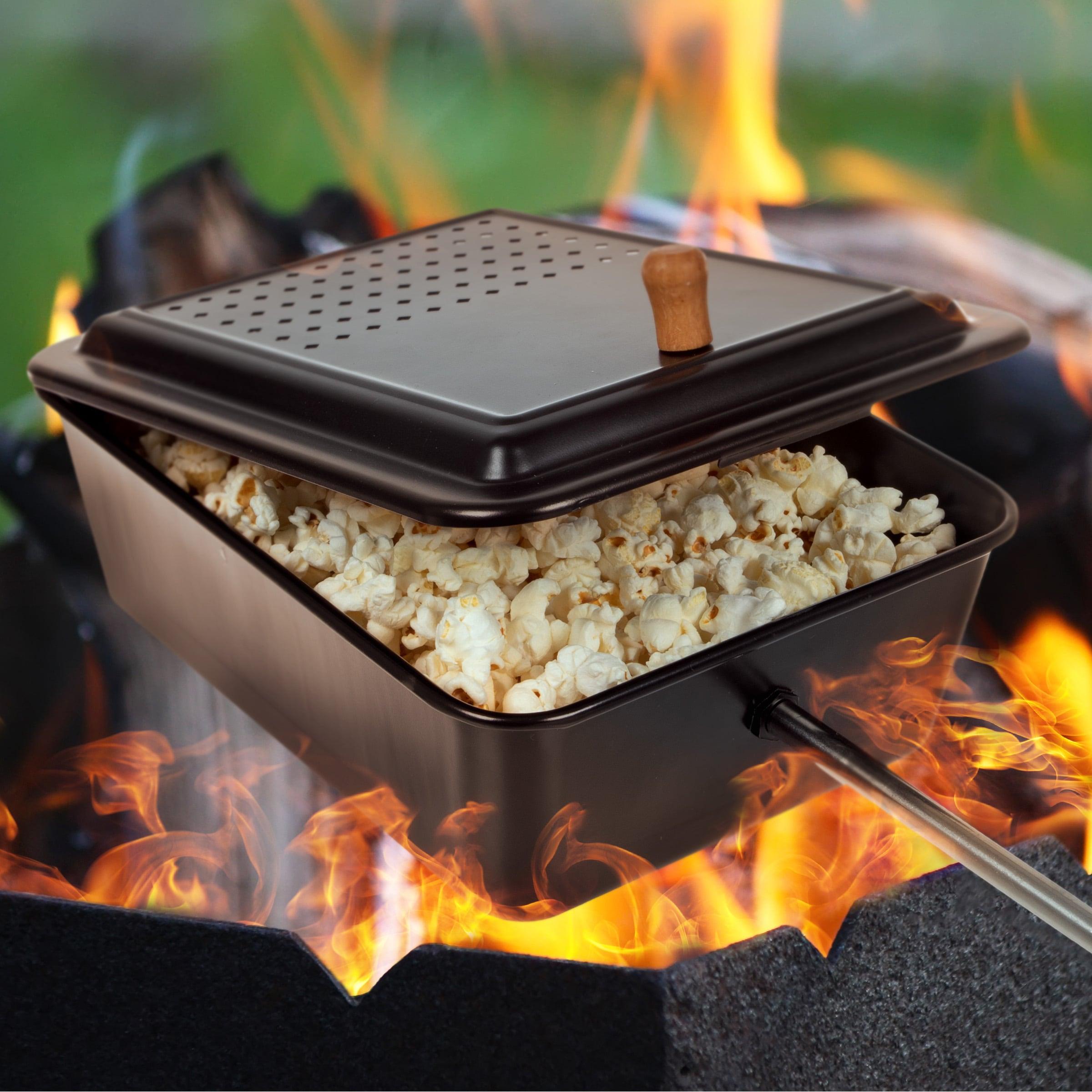 Great Northern Popcorn Campfire Popcorn Popper - Old Fashioned Popcorn Maker with Nonstick Finish and Extended Handle - Camping Gear and Campfire Cooking Equipment by Great Northern Popcorn (Black)
