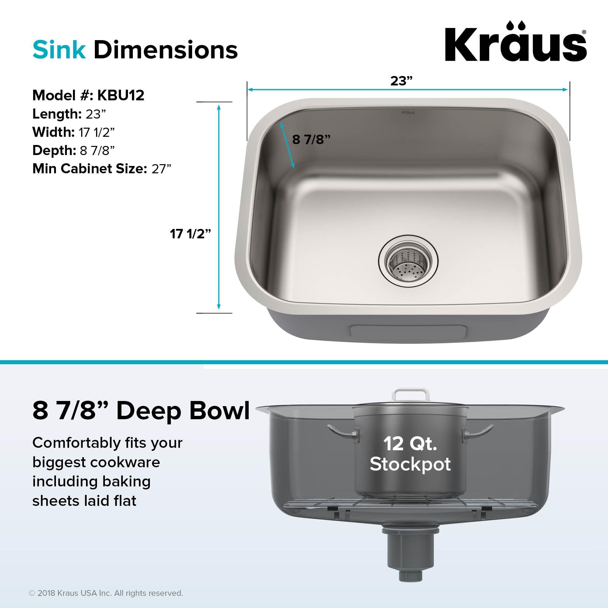 KRAUS Premier 16 Gauge Undermount Single Bowl Stainless Steel Kitchen Sink