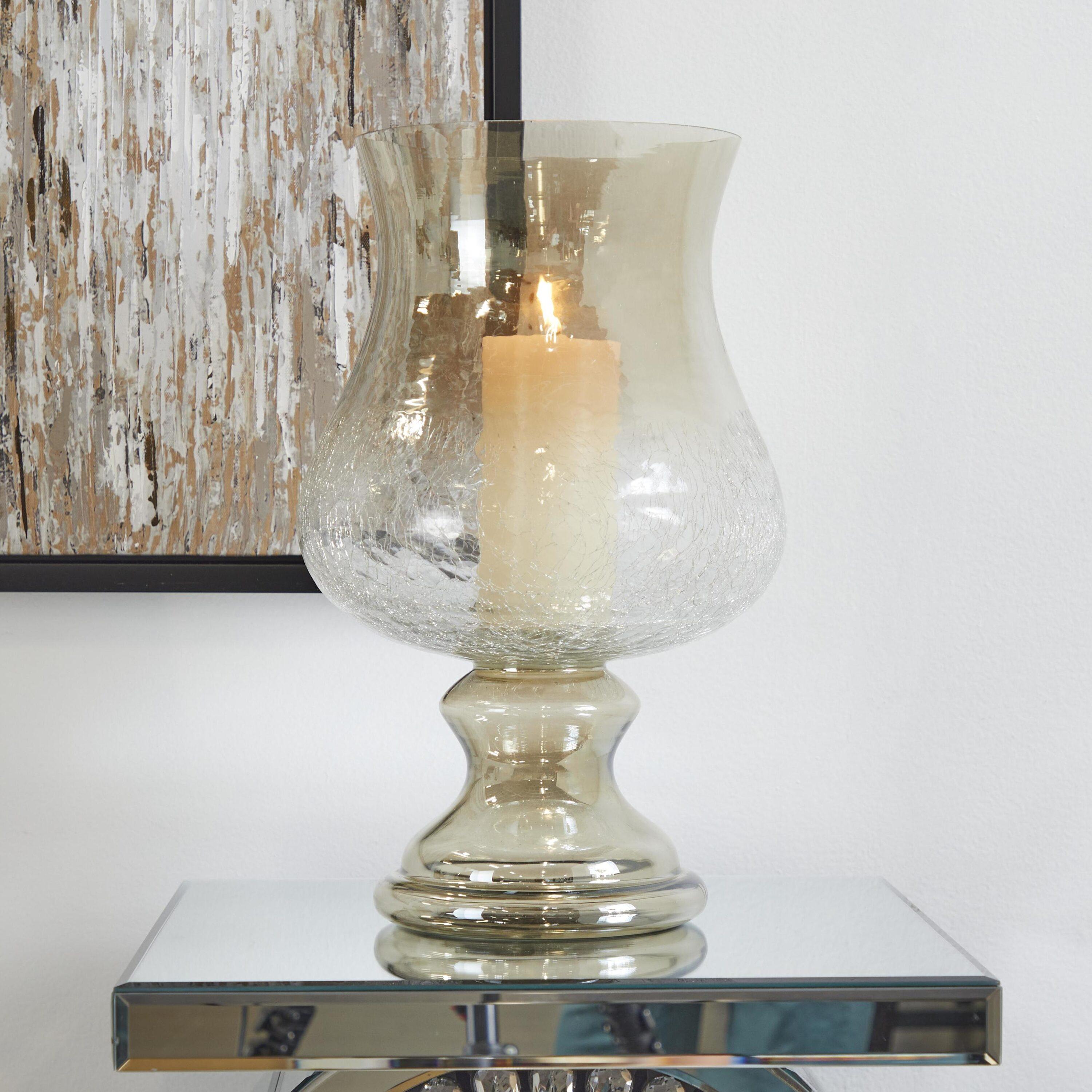 DecMode Gold Glass Handmade Turned Style Pillar Hurricane Lamp with Smoked Glass Finish