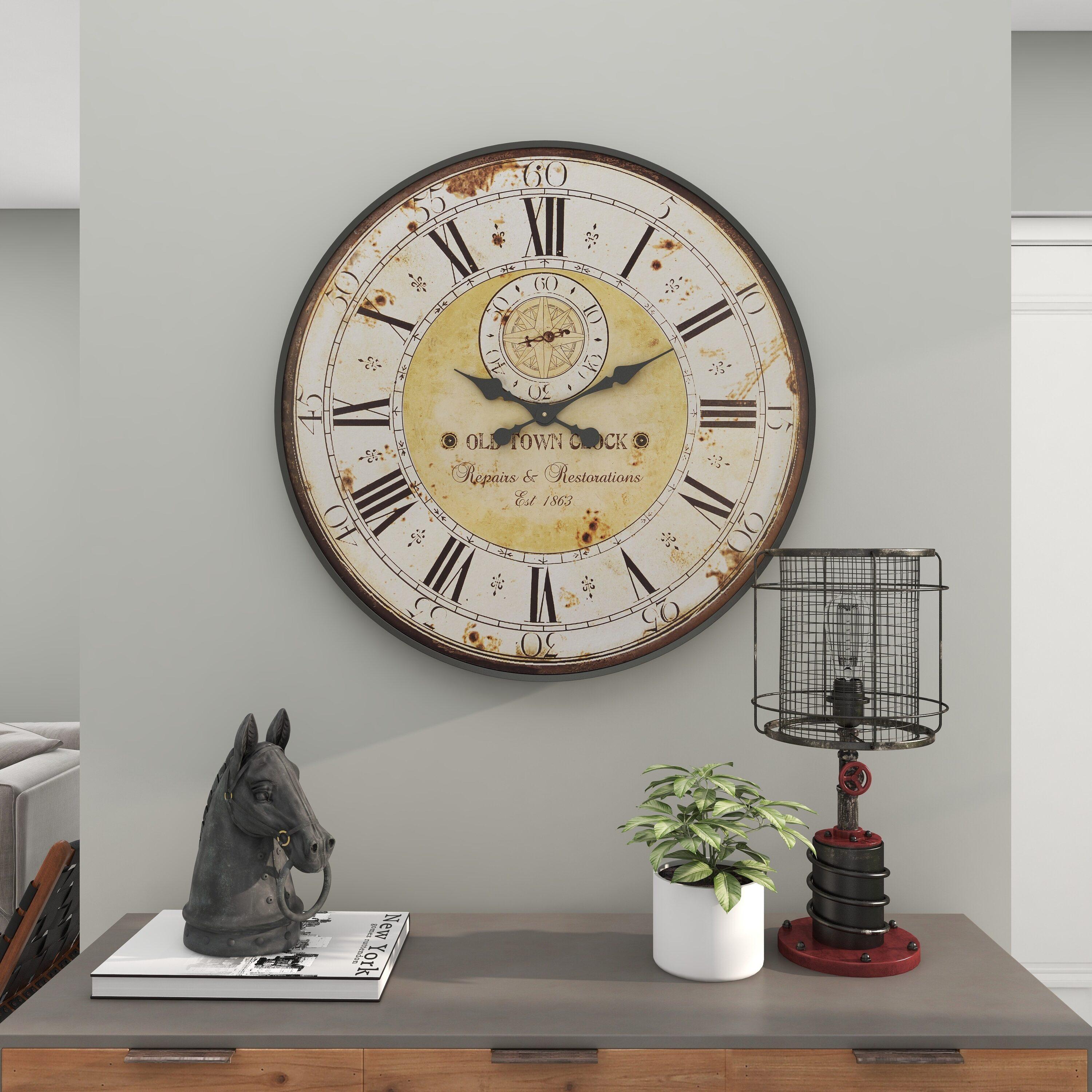 Vintage Wood Wall Clock with Typography Brown - Olivia & May