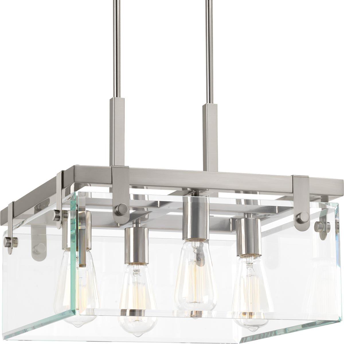 Progress Lighting Glayse 4-Light Semi-Flush Convertible Fixture, Brushed Nickel, Beveled Glass Shade