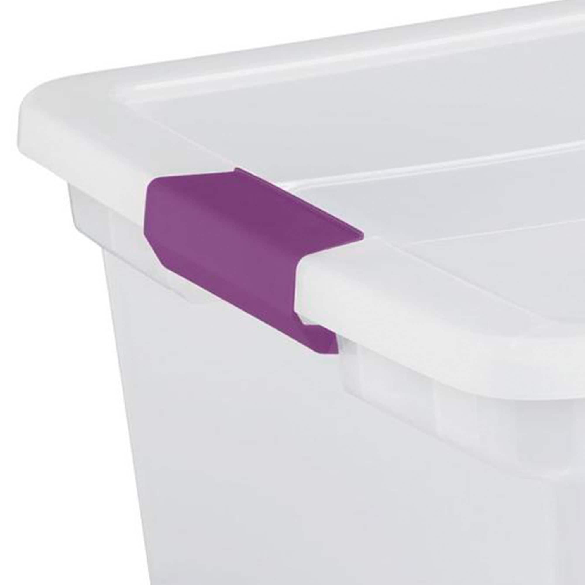 Sterilite 66 Qt ClearView Latch Storage Box, Stackable Bin with Latching Lid, Plastic Container to Organize Clothes in Closet, Clear Base, Lid, 6-Pack