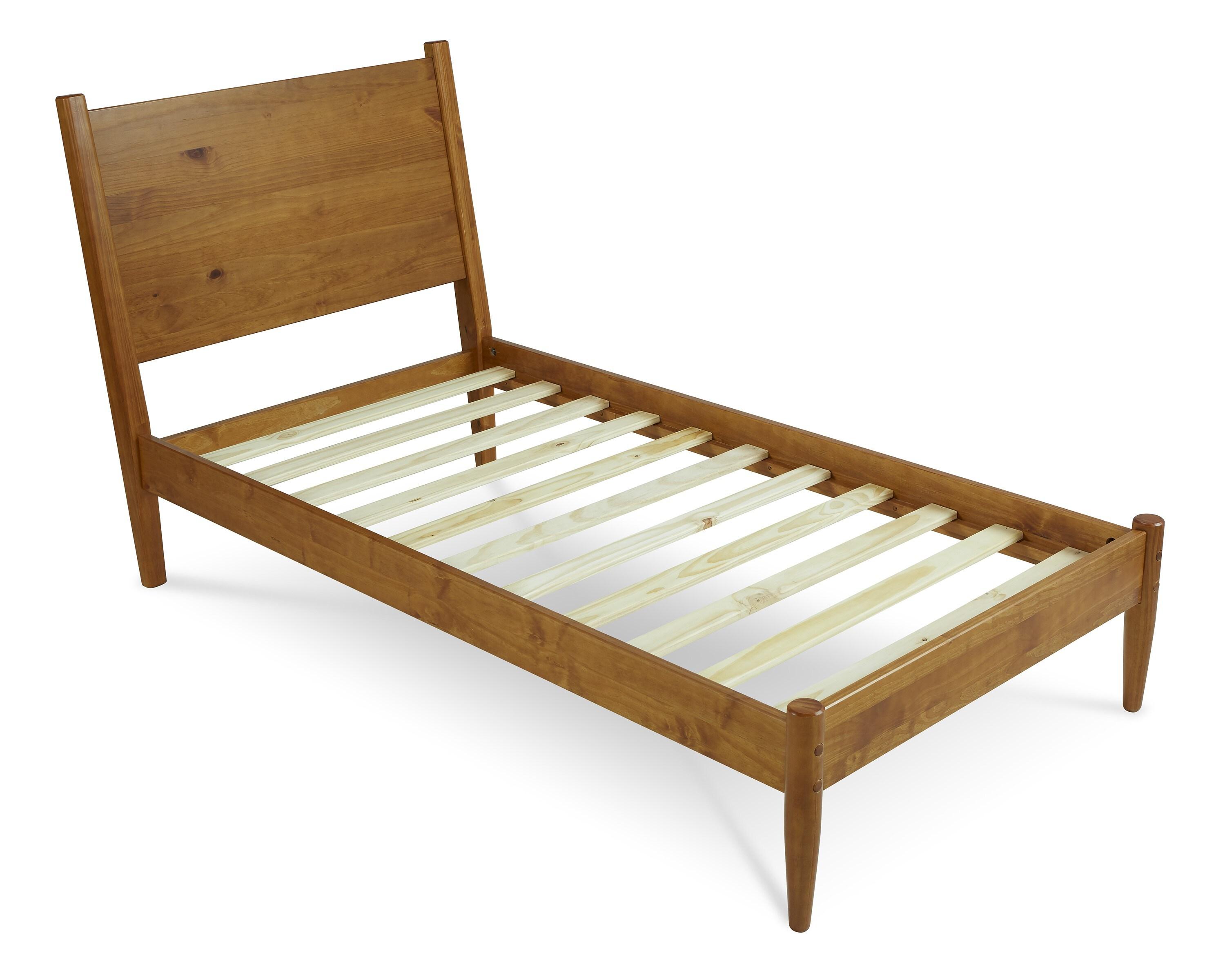 Camaflexi Mid Century Platform Bed Wood Panel Bed Frame with Headboard, Twin, Castanho