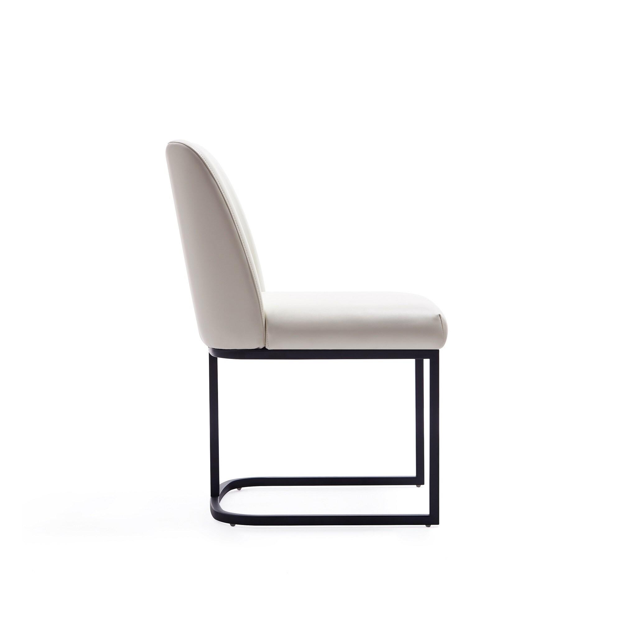 Set of 6 Serena Modern Leatherette Upholstered Dining Chair Set Cream - Manhattan Comfort: No Assembly, Steel Legs