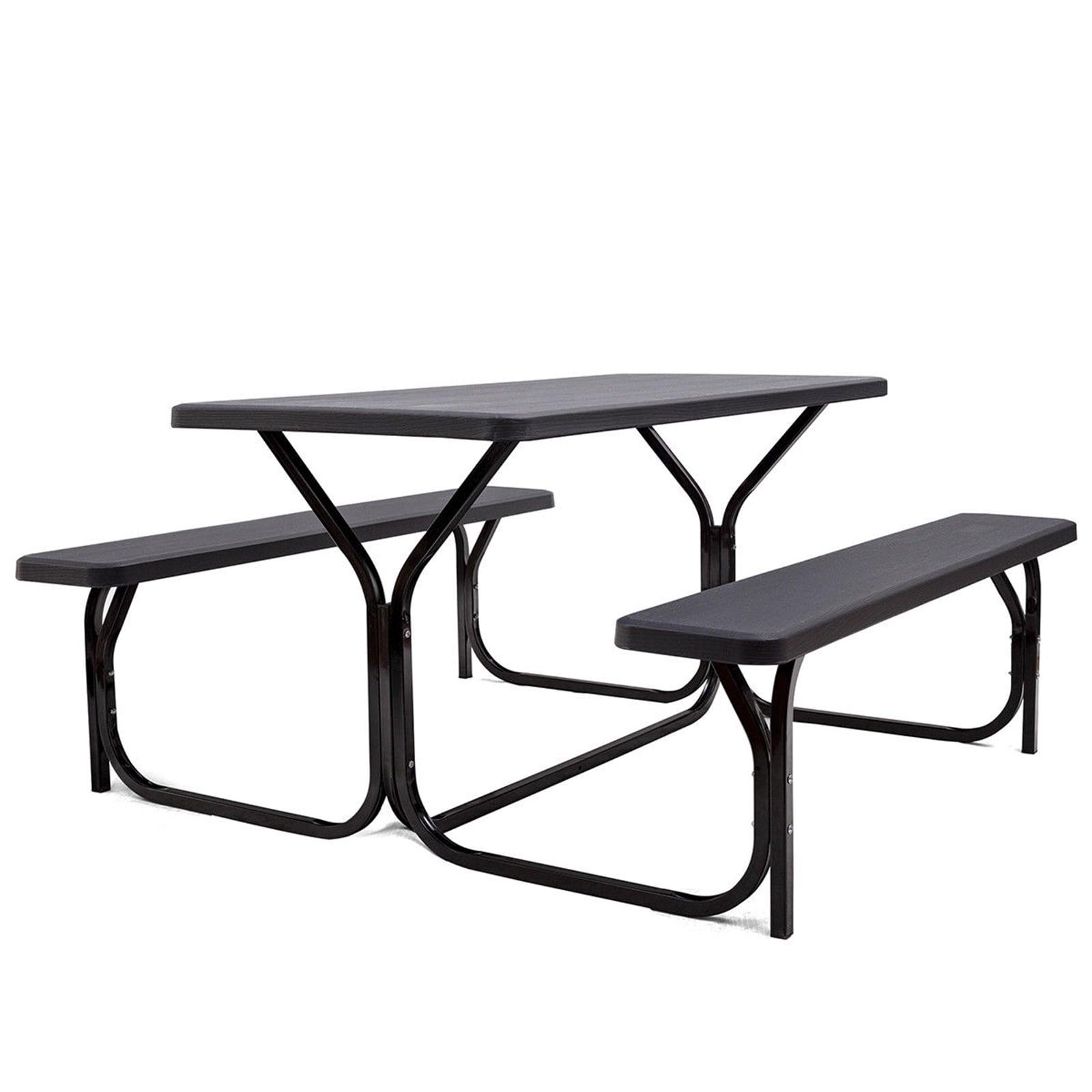 Kepooman Picnic Table, Camping Table, HDPE Outdoor Picnic Table Bench Set with Metal Base-Black
