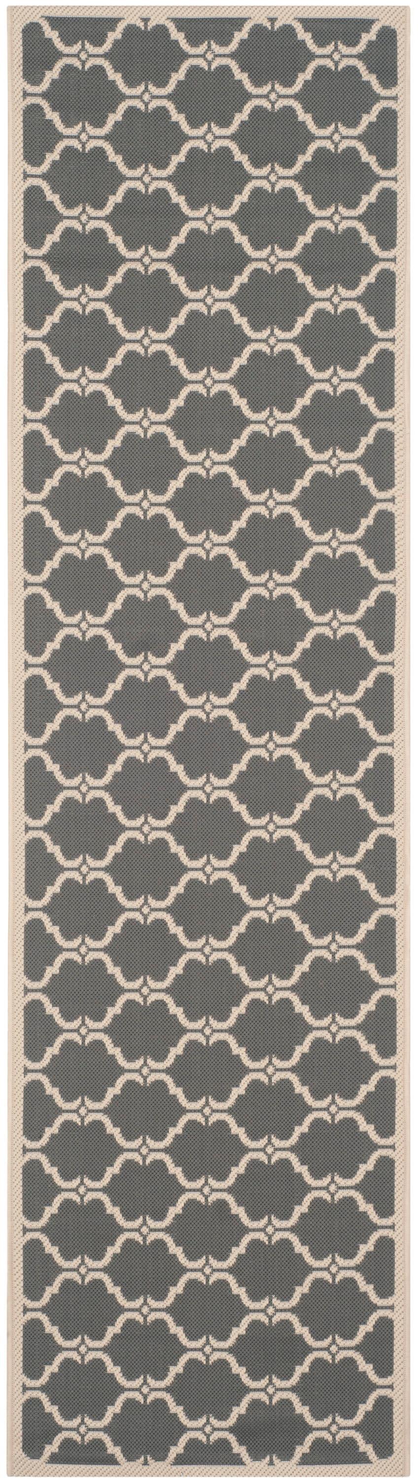 Gray and Beige Trellis Outdoor Runner Rug