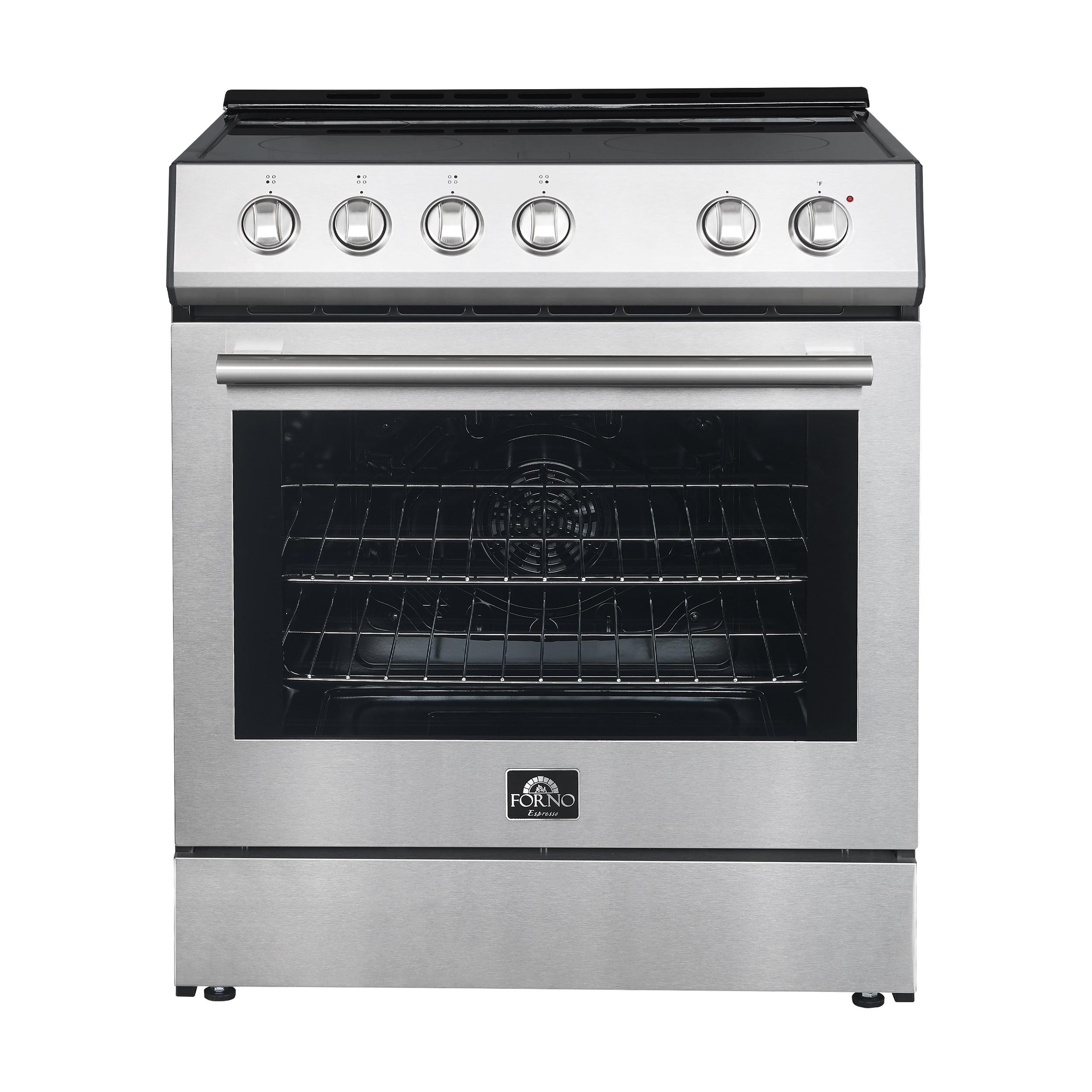 Leonardo Espresso 30-inch Slide-In Electric Range in Stainless-Steel, Black or White, 4 Elements, 7,100 Watts, 5.0 cu.ft. Oven with Convection Fan