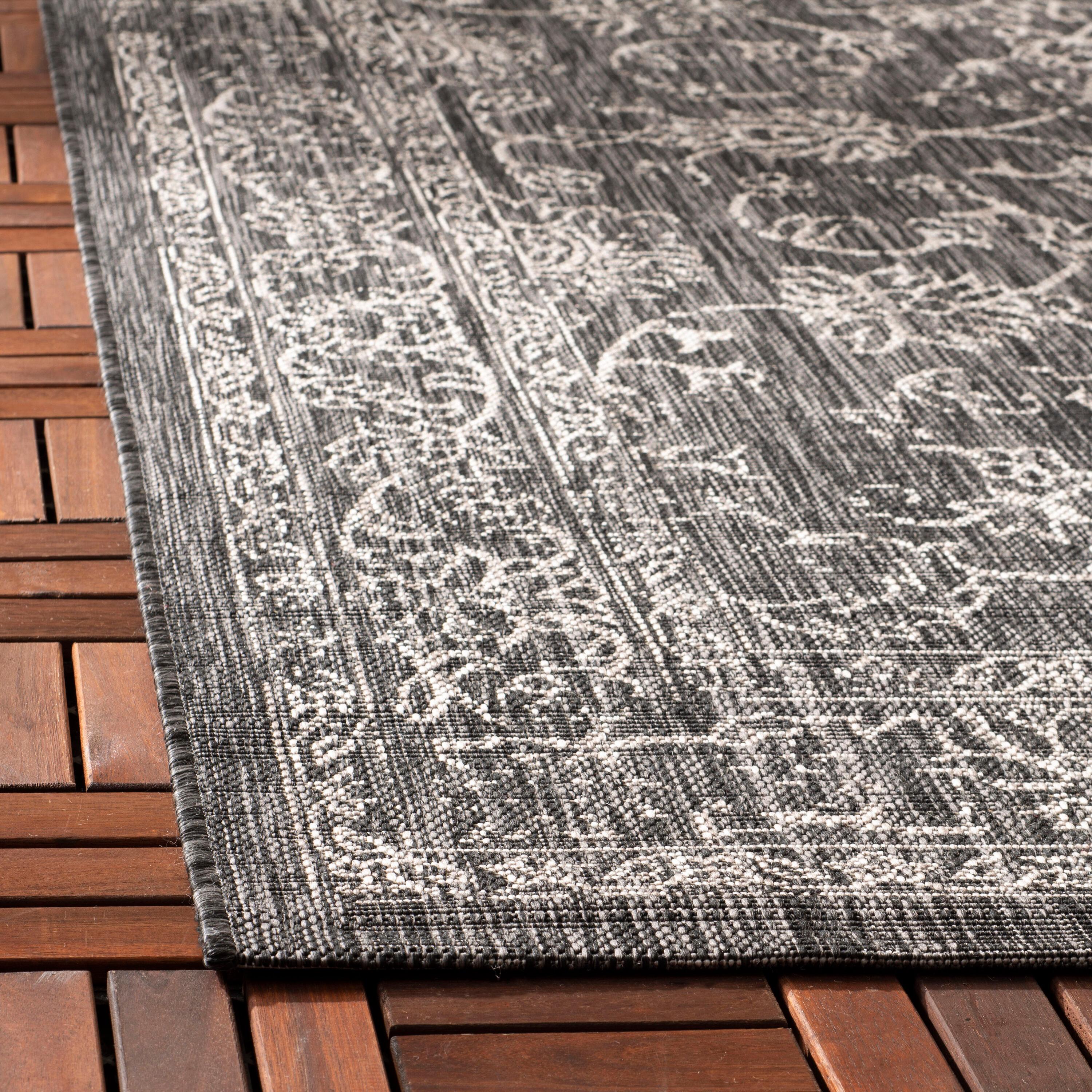 Courtyard CY8680 Power Loomed Indoor and Outdoor Runner Rug - Black/Ivory - 2'3"x14' - Safavieh